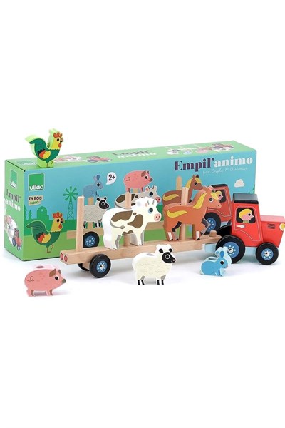 Vilac - Ahşap Hayvanlar Traktörü - Çiftlik Çok Renkli