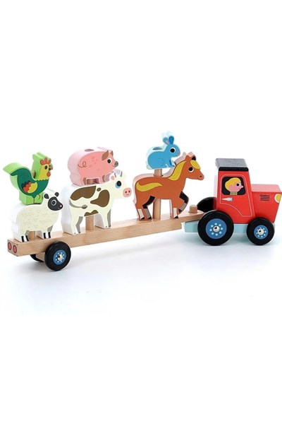 Vilac - Ahşap Hayvanlar Traktörü - Çiftlik Çok Renkli
