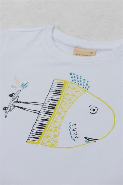 Beetlebeez /White Scateboarder Fish Kısa Kollu Çocuk T-Shirt Beyaz