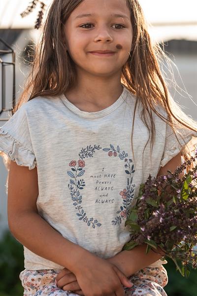 Yaz Buketi Fırfırlı T-shirt Gri
