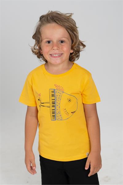 Yellow Scateboarder Fish Kısa Kollu Çocuk T-Shirt Sarı