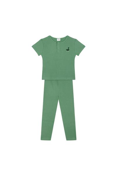 Yeşil Waffle Kısa Kollu Pijama Takımı Yeşil