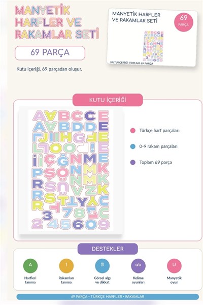 Zigo Toys / Manyetik Puzzle Seti - Harfler ve Rakamlar Çok Renkli