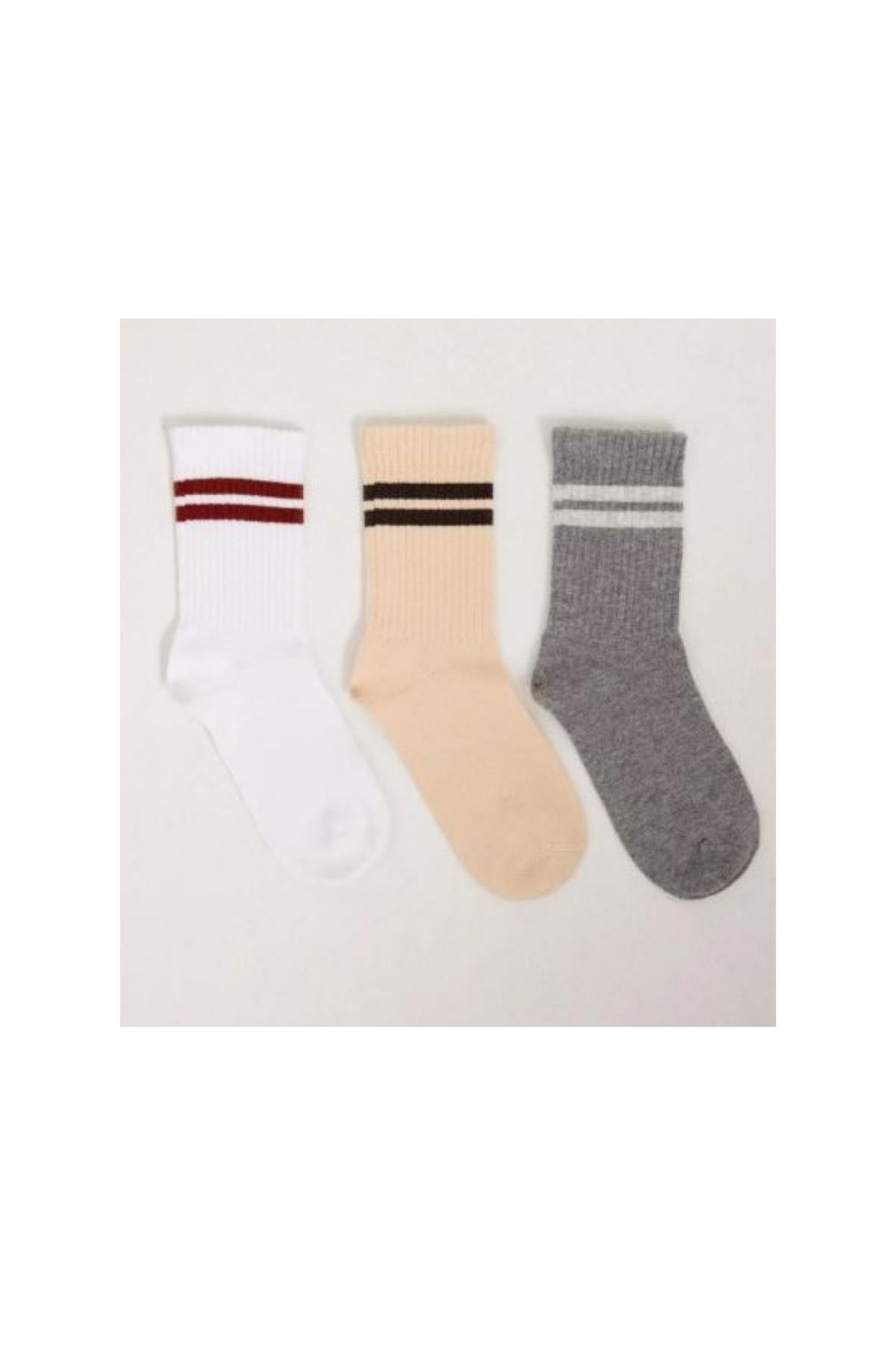 3 lü Paket Şeritli Erkek Çocuk Soket Çorap Çok Renkli