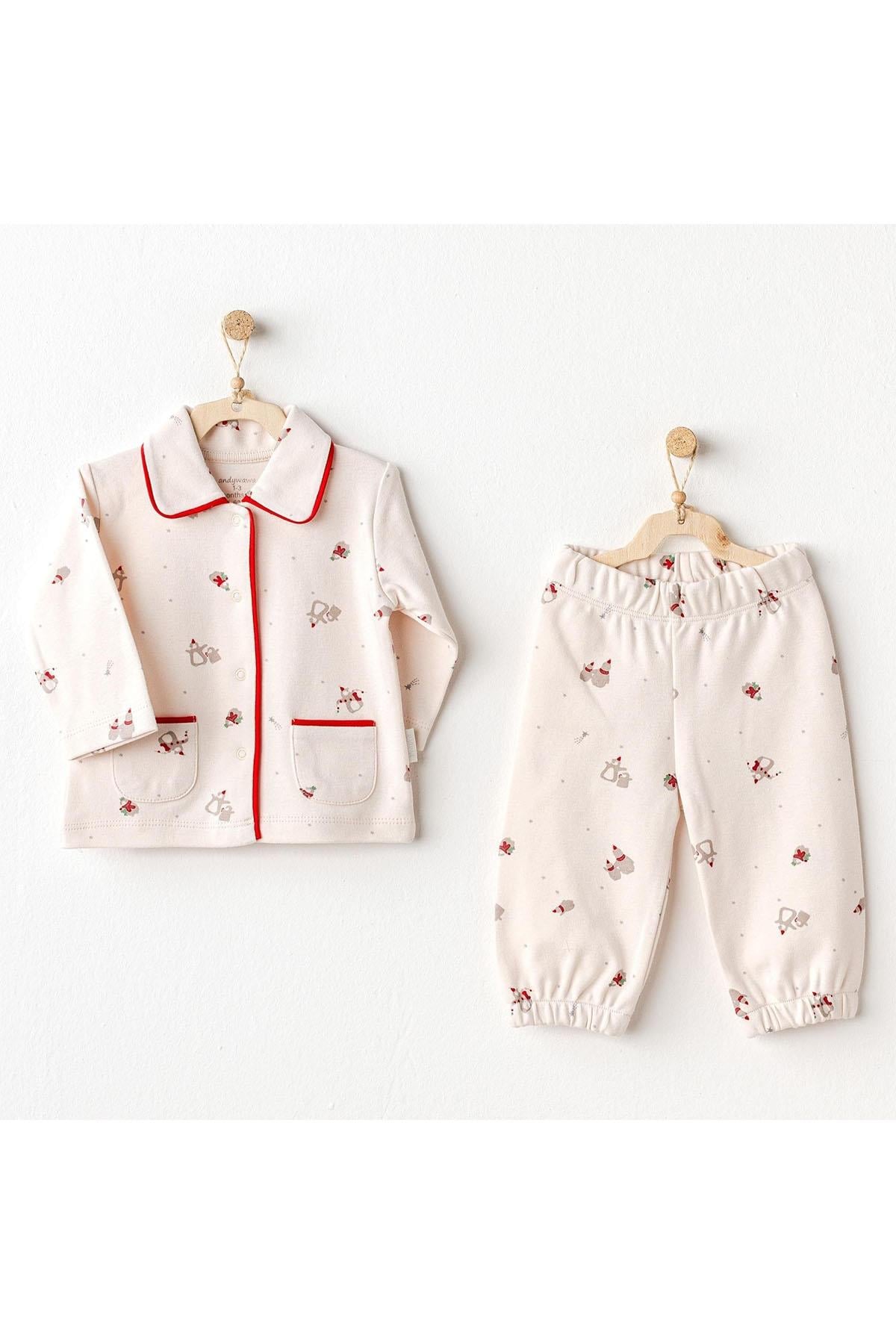 Andywawa /BEBEK PİJAMA PAJAMAS SET  PENGUIN Ekru