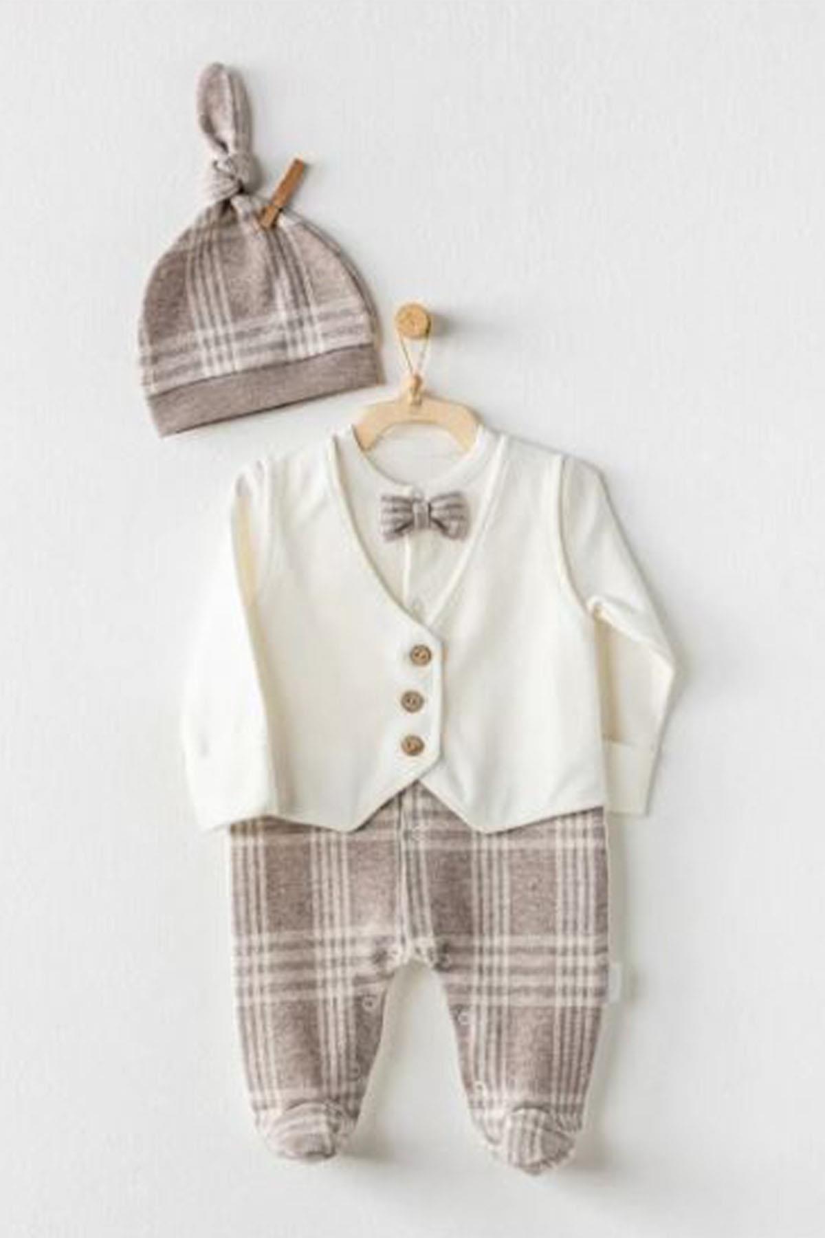 Andywawa /BEBEK TULUM TAKIM ROMPER HAT SET LITTLE MAN BejEkru