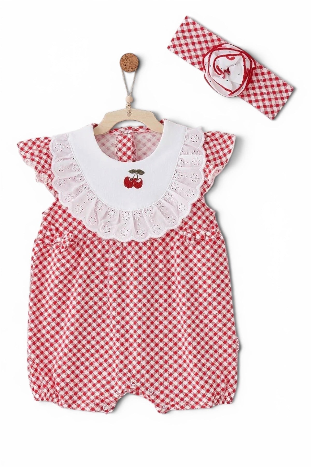 Andywawa - Kız Bebek Tulum Bant Set Cherry Chatty Kırmızı
