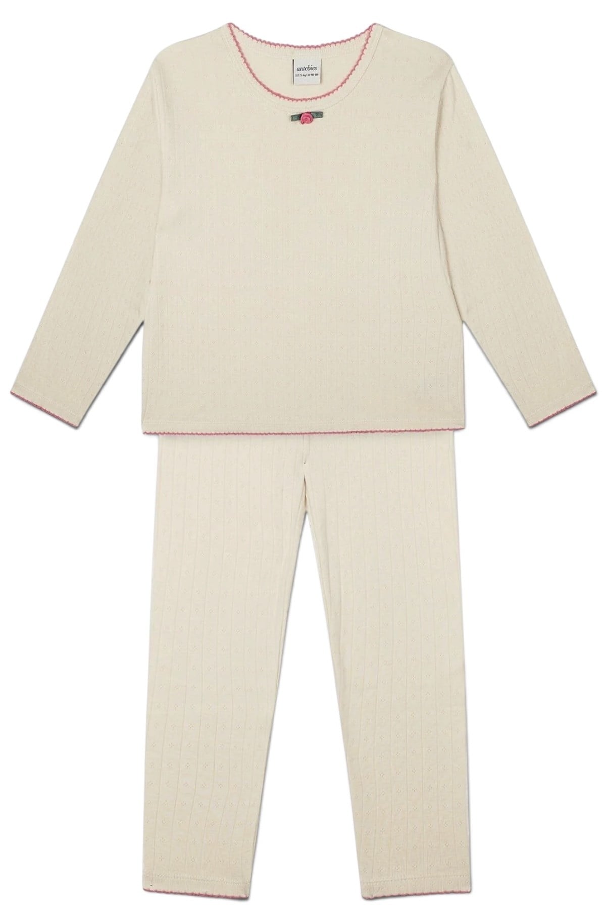 Antebies / Güllü Jakar Uzun Kollu Taytlı Pijama Takımı Krem