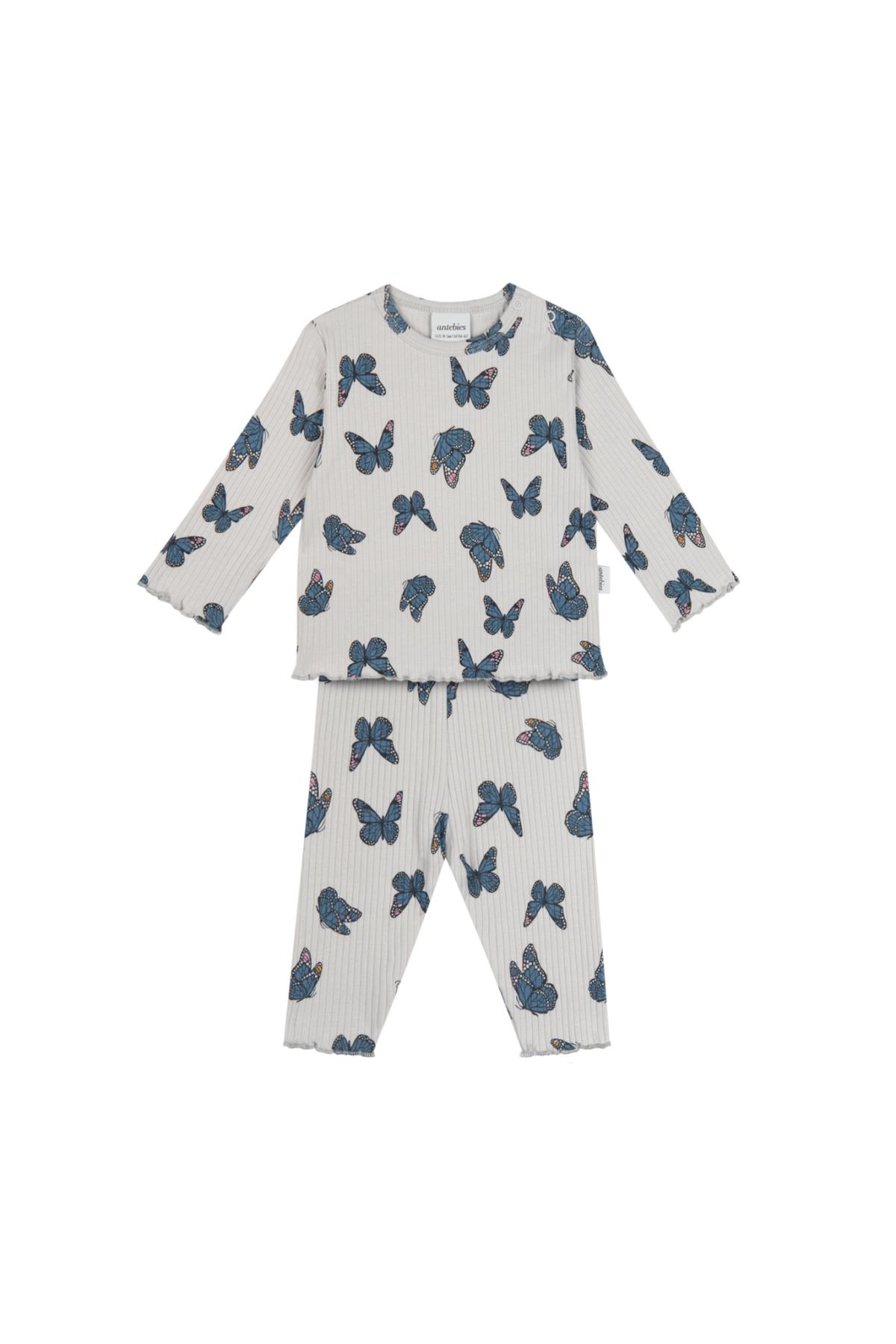Antebies / Kelebek Desen Bebek Taytlı Set Mavi
