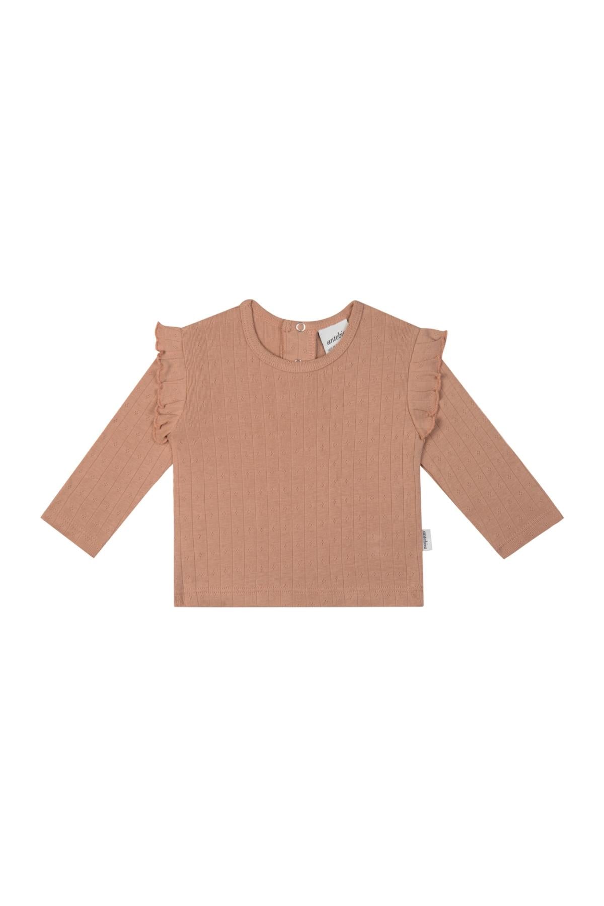 Antebies / Klasik Jakar Fırfırlı Uzun Kollu Tshirt Pembe