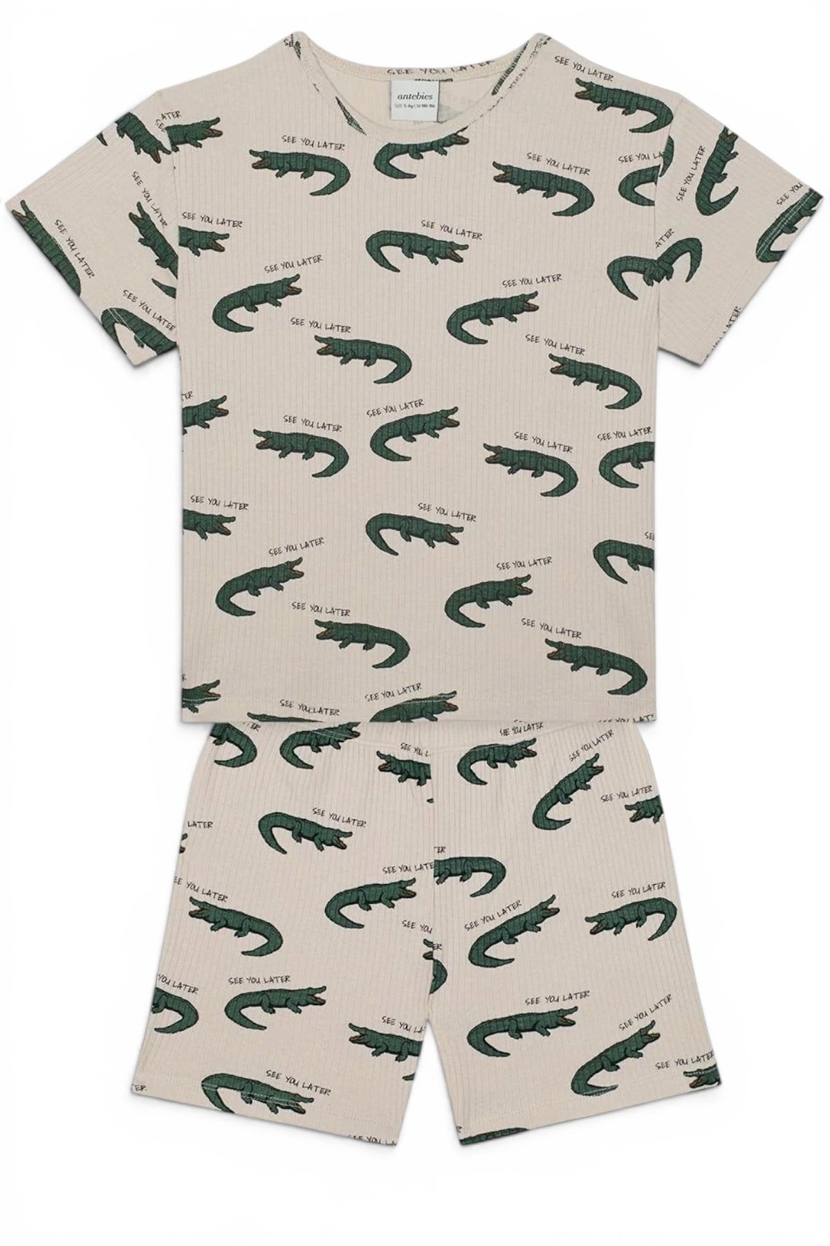 Antebies / Timsah Kısa Kollu Tshirt Şort Pijama Takımı Yeşil