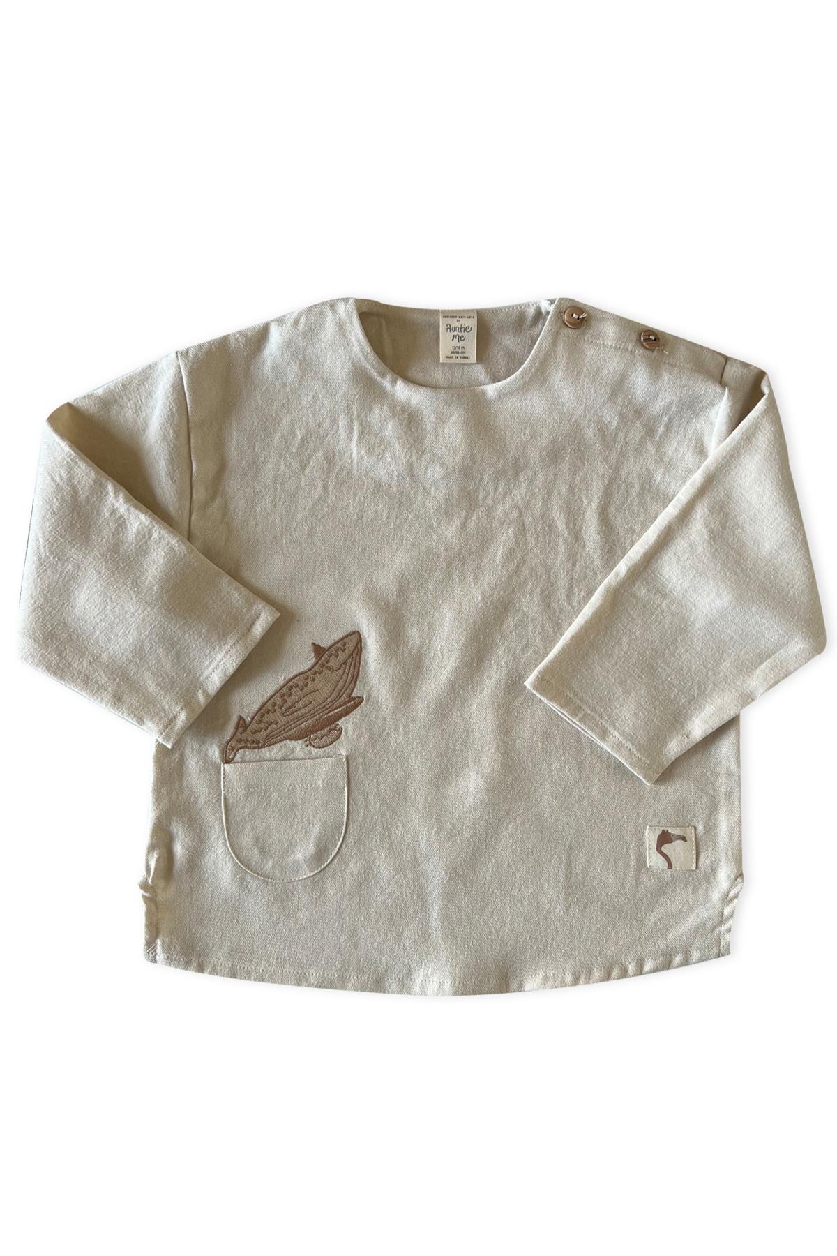 Auntie Me / PERFECTLY PALE ‘WHALE SURFING’ FLANNEL SHIRT100% organic cotton flannel-GOTS certified Krem