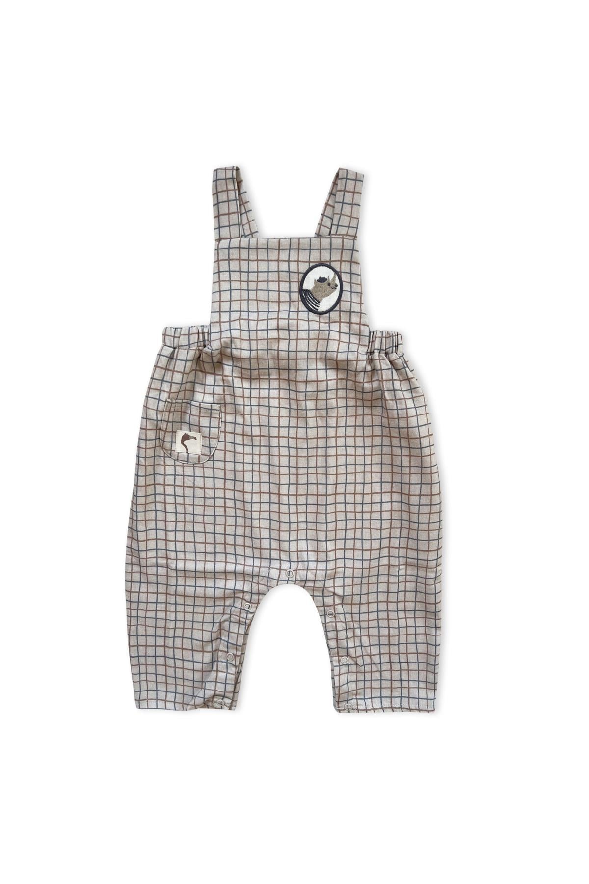 Auntie Me / ‘WAVY CHECKED’ FLANNEL SALOPETTE100% organic cotton flannel-GOTS certified Krem