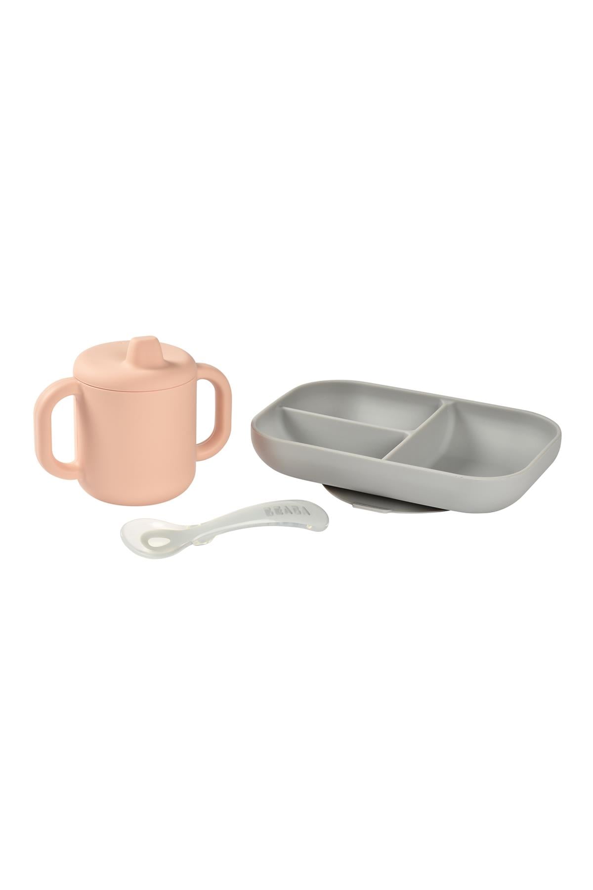 Beaba / Bölmeli öğrenme yemek seti4 Parça Pembe