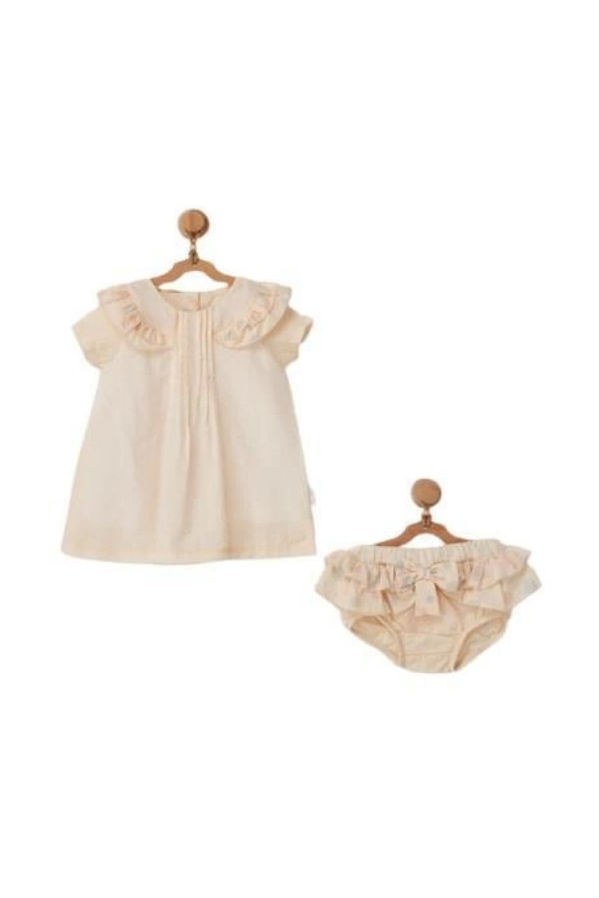 BEBEK ELBİSE TAKIM DRESS UNDERPANT SET POMPOM VANILLA CREAM Ekru