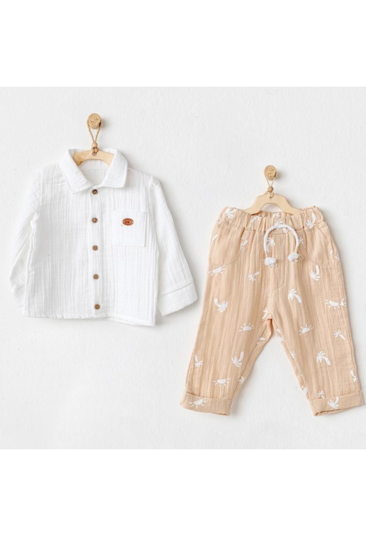 BEBEK TAKIM 2 PCS SET MUSLIN SMIL ALL DAY Bej/Beyaz