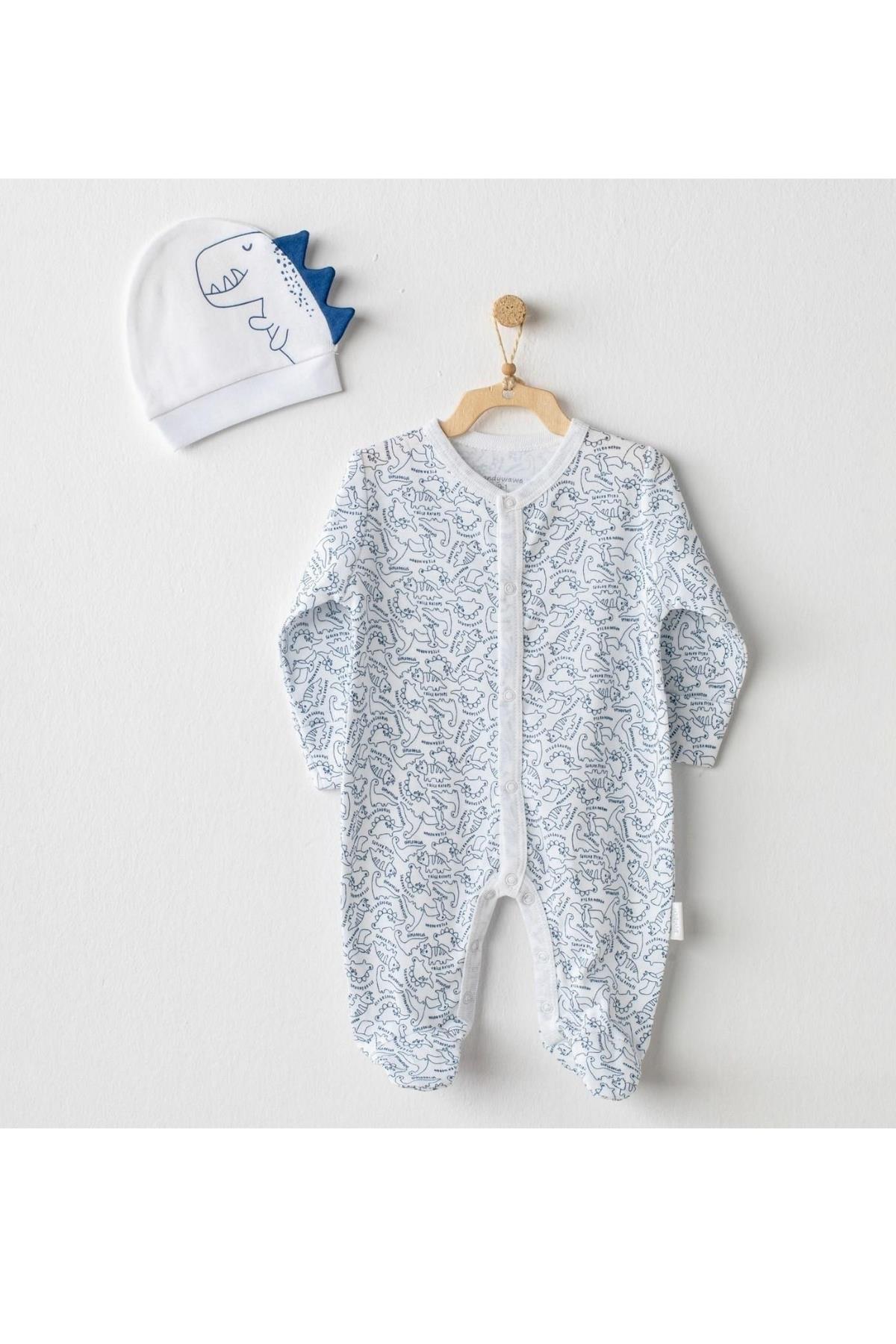 BEBEK TULUM ŞAPKA TAKIM ROMPER HAT SET PTERA NODON NAVY