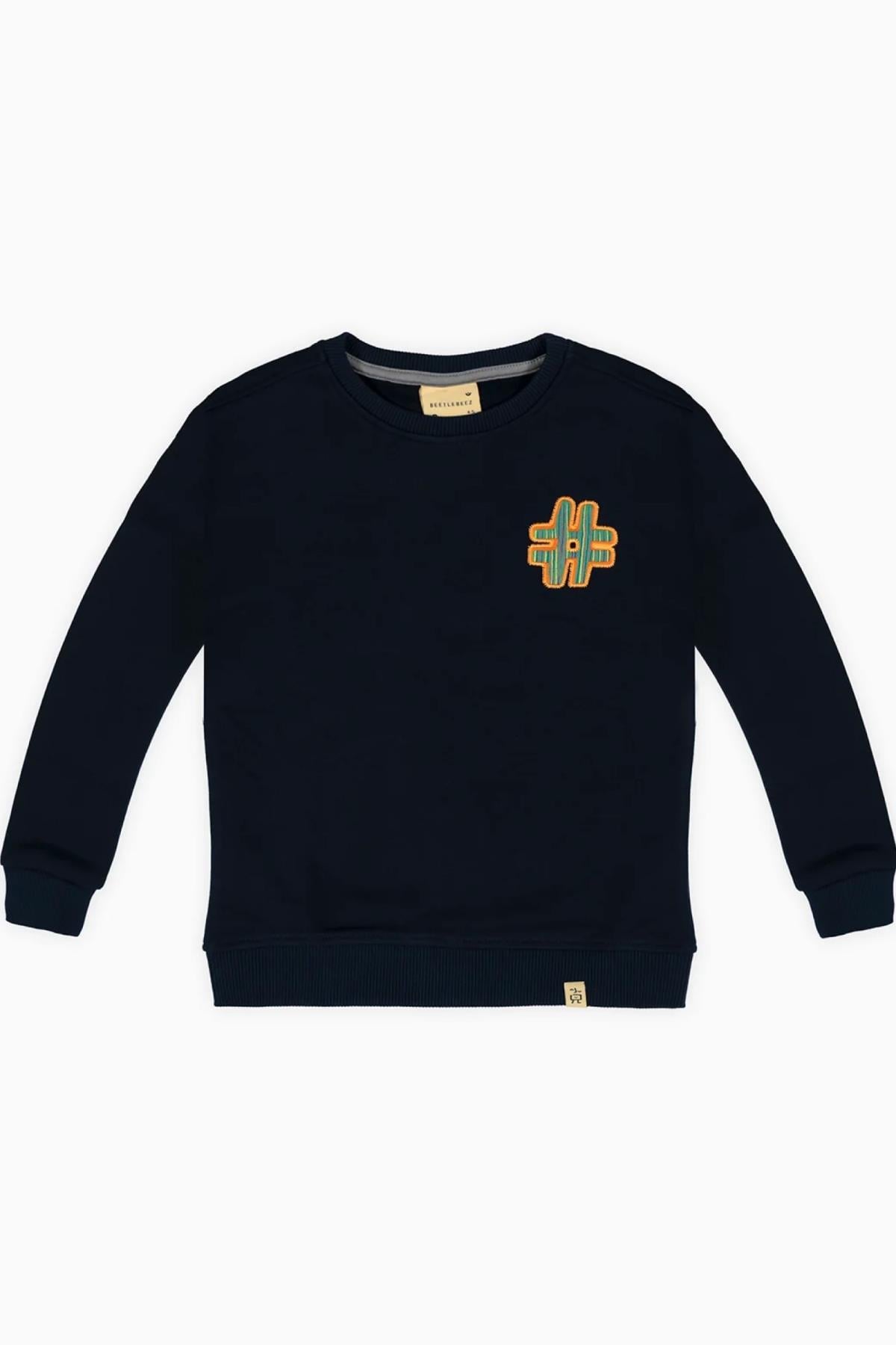 Beetlebeez / Çocuk Bisiklet Yaka Nakışlı Sweatshirt - Lacivert Lacivert