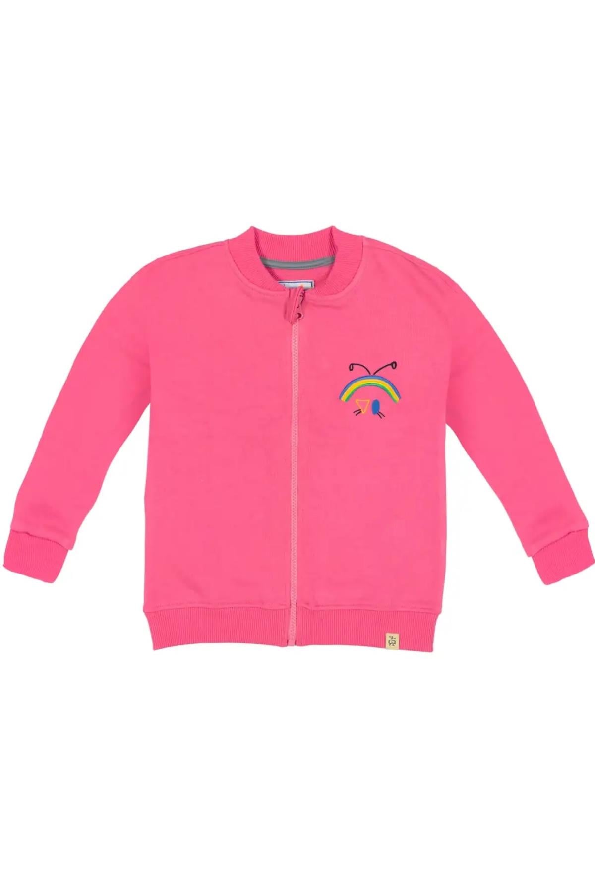 Beetlebeez / Çocuk Bisiklet Yaka Nakışlı Fermuarlı Sweatshirt - Pembe Pembe