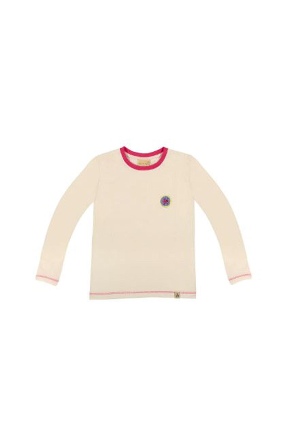 Beetlebeez / Uzun Kollu Aplikeli Çocuk T-Shirt - Ekru / Pembe Ribanalı Ekru