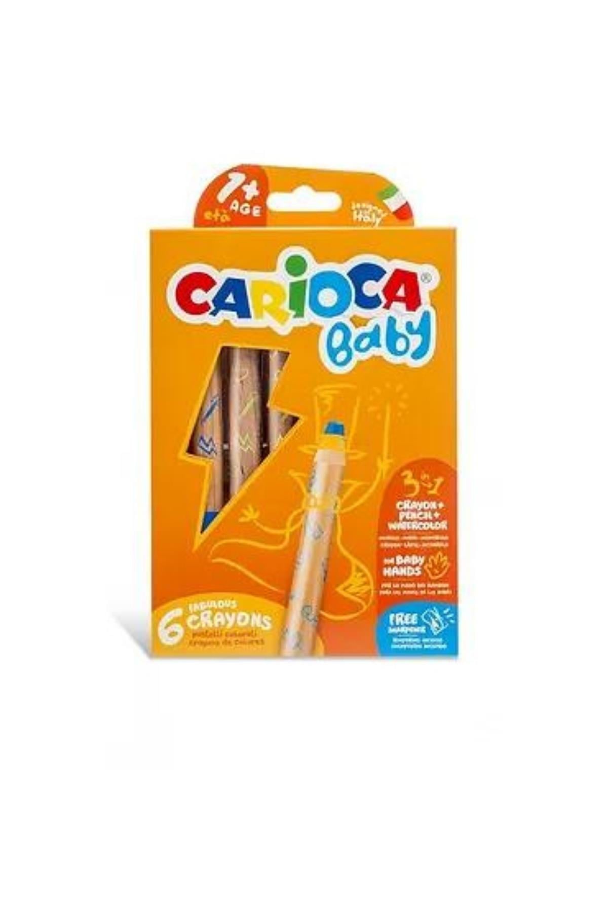 Carioca / JUMBO BEBEK AHŞAP GÖVDELİ BOYA KALEMİ 3 IN 1 6'LI KALEMTRAŞ HEDİYELİ 1+ YAŞ Çok Renkli