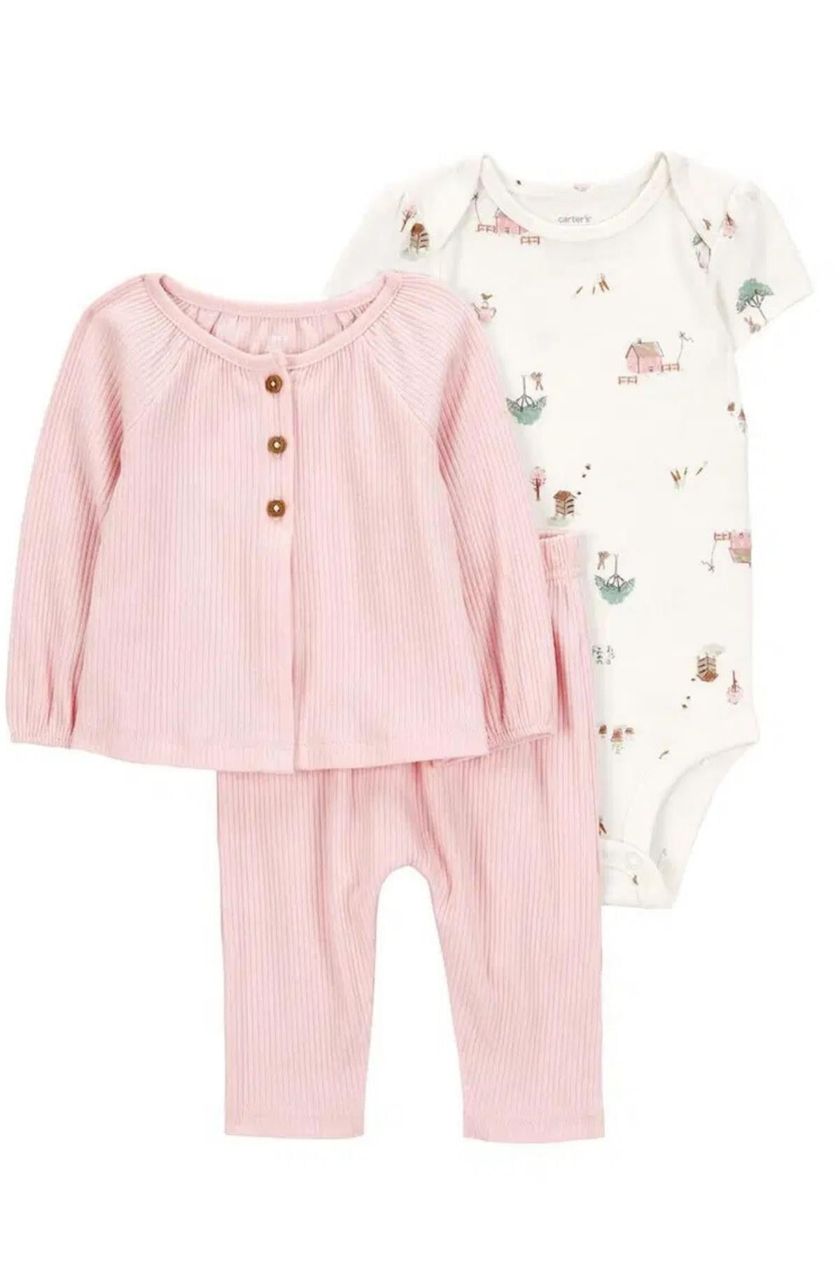 CARTER'S / Layette Kız Bebek 3Lü Hırkalı Pembe