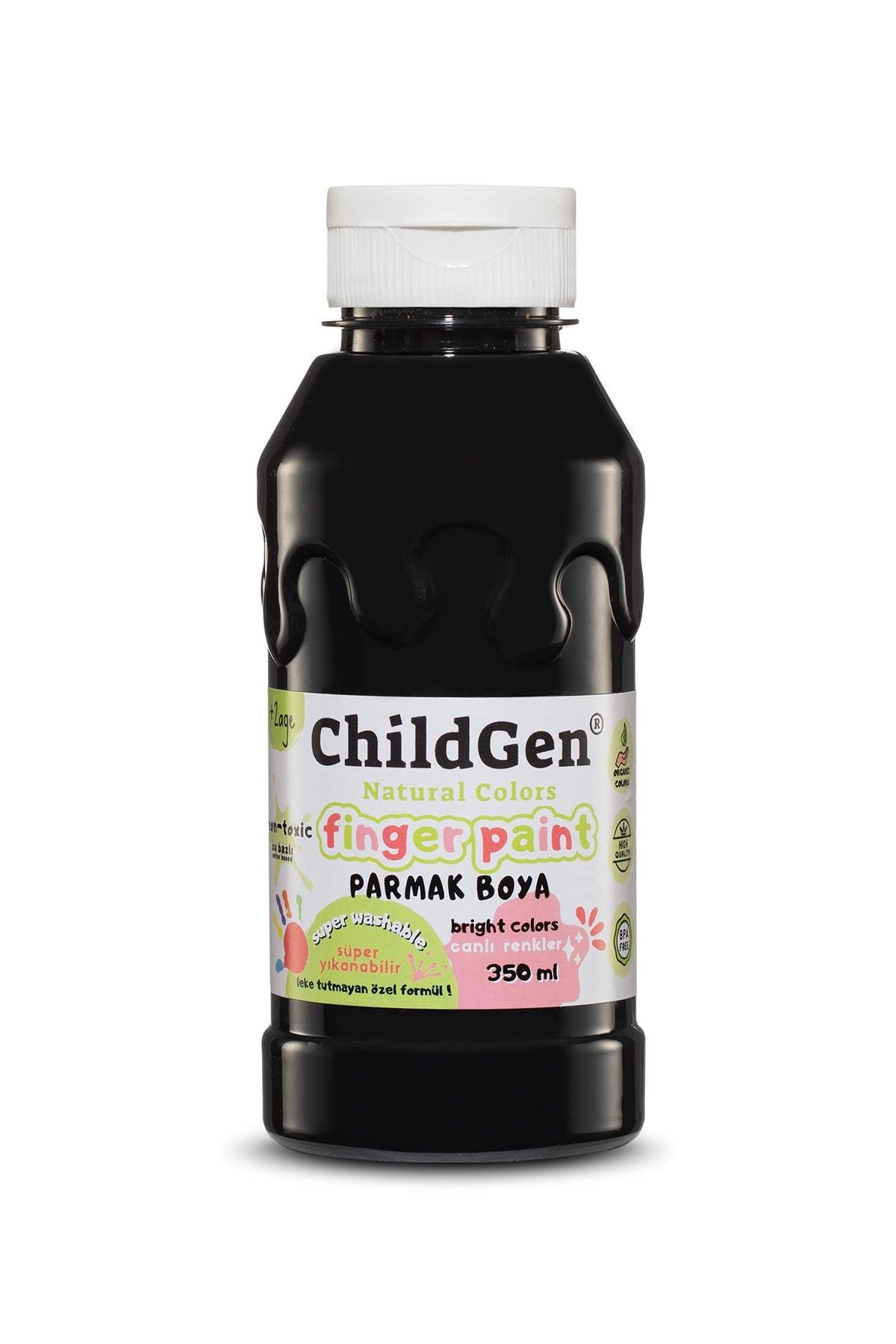 Childgen / Süper Yıkanabilir Parmak Boya 350 ml şişe Siyah
