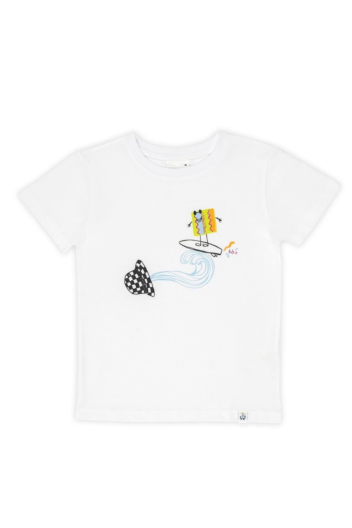 Cool Surfer T-Shirt Kısa Kollu Baskılı Çocuk T-Shirt Beyaz