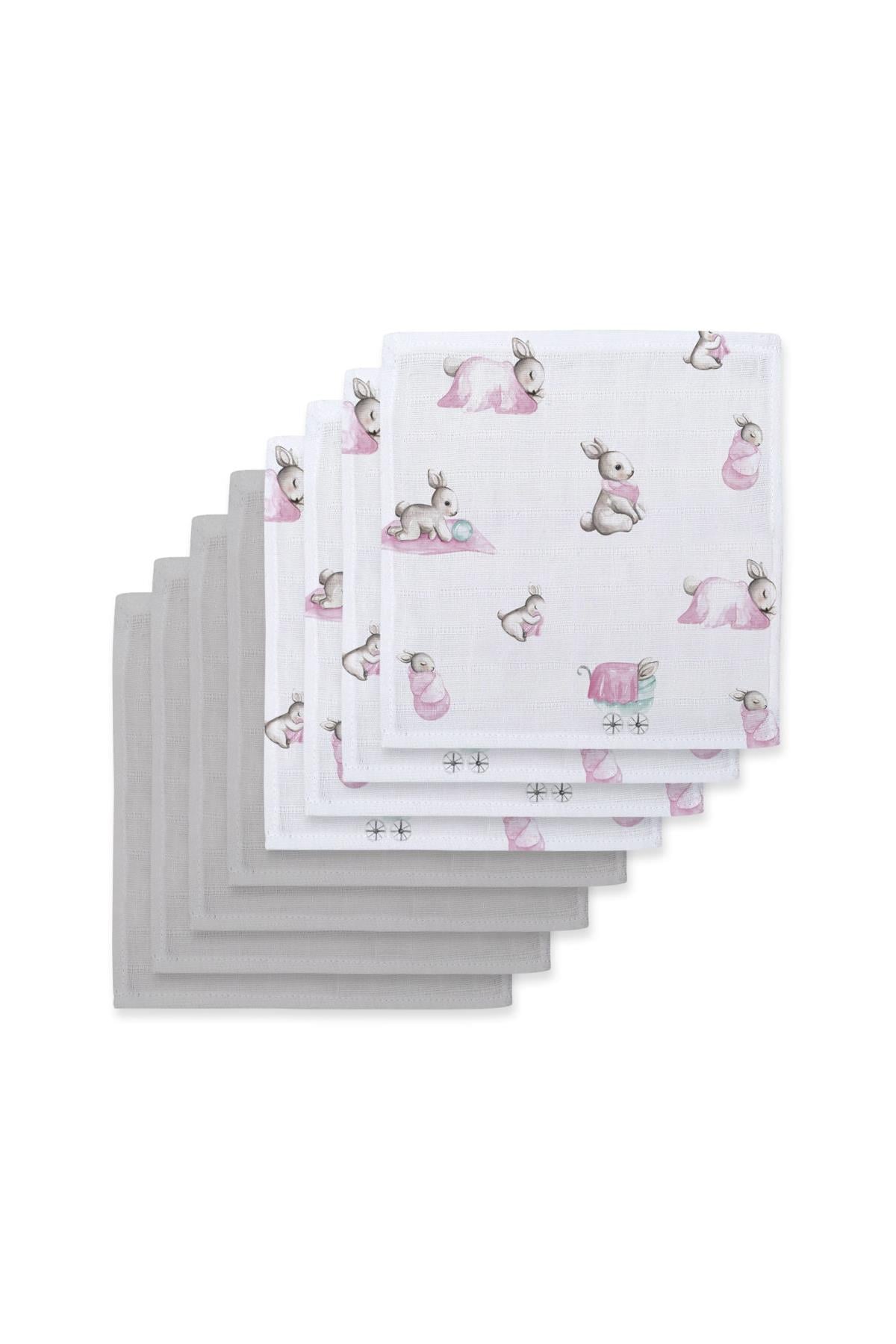 Deux Lapins / Bébé Lapin Rose &  10`lu Müslin Ağız bezi paketi Grey