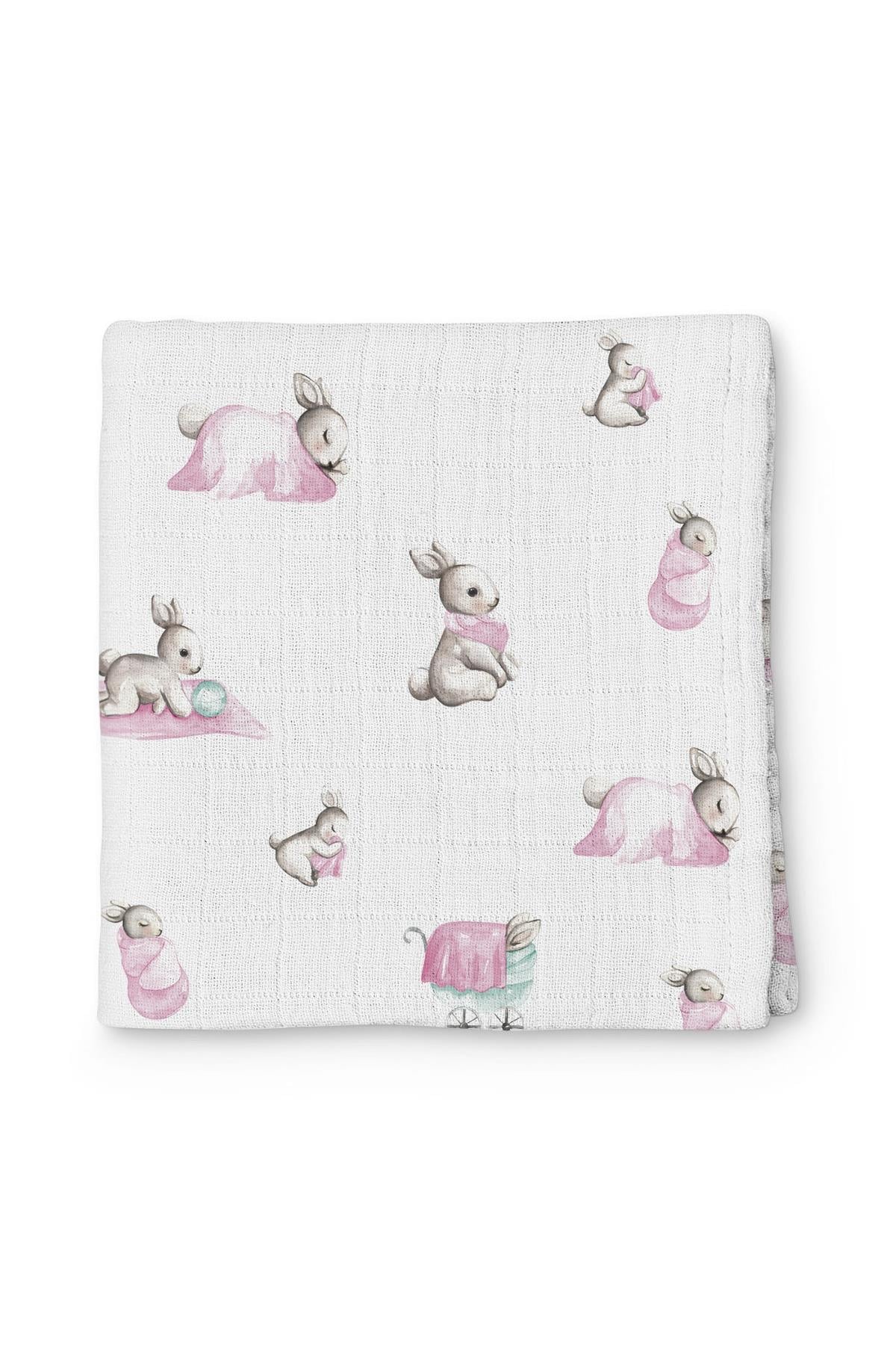 Deux Lapins / Bébé Lapin Rose Müslin Bebek Örtüsü 120x120 cm std