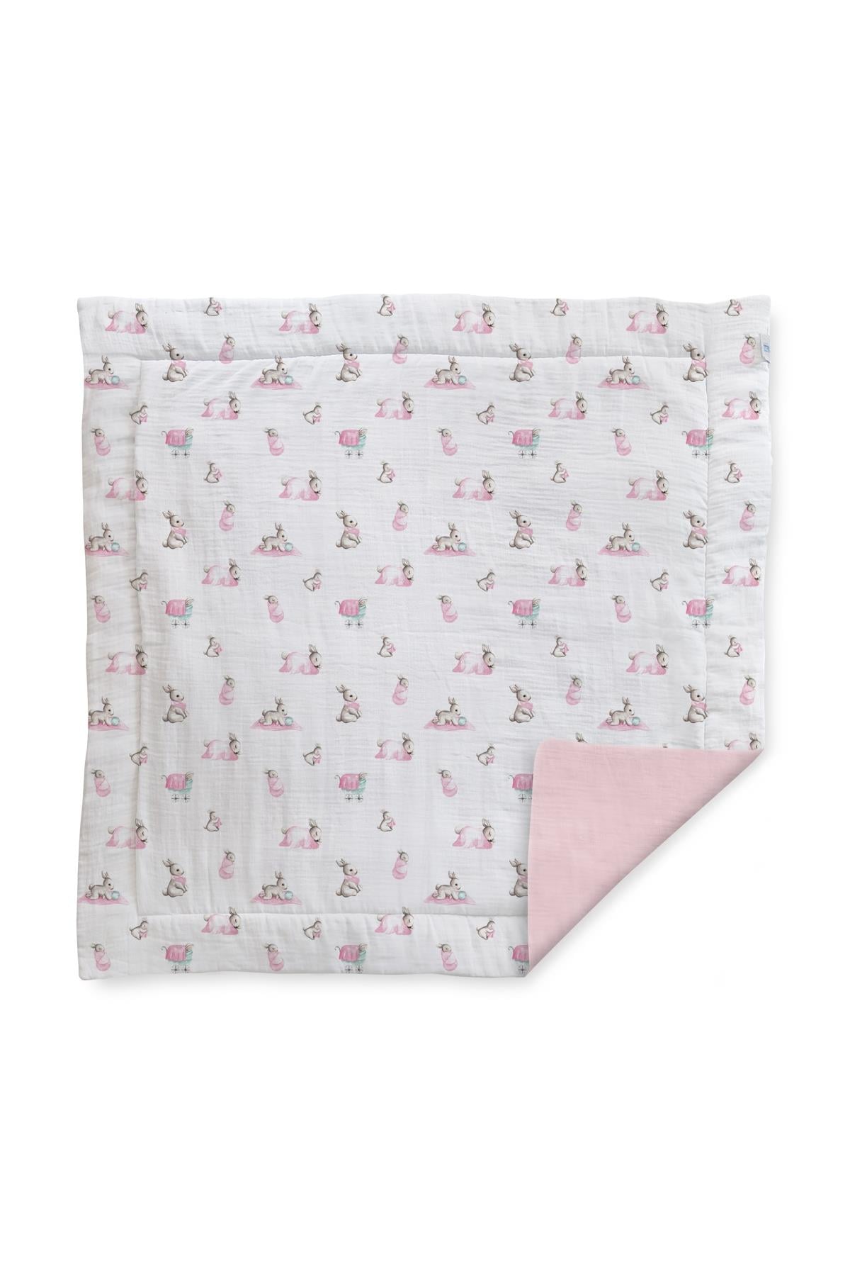 Deux Lapins / Bébé Lapin Rose Müslin Bebek Oyun Halısı std