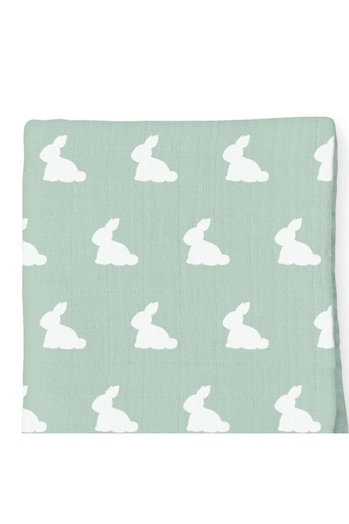 Deux Lapins / Mono Lapin Matcha Green - Müslin Bebek Örtü 100X100cm Çok Renkli