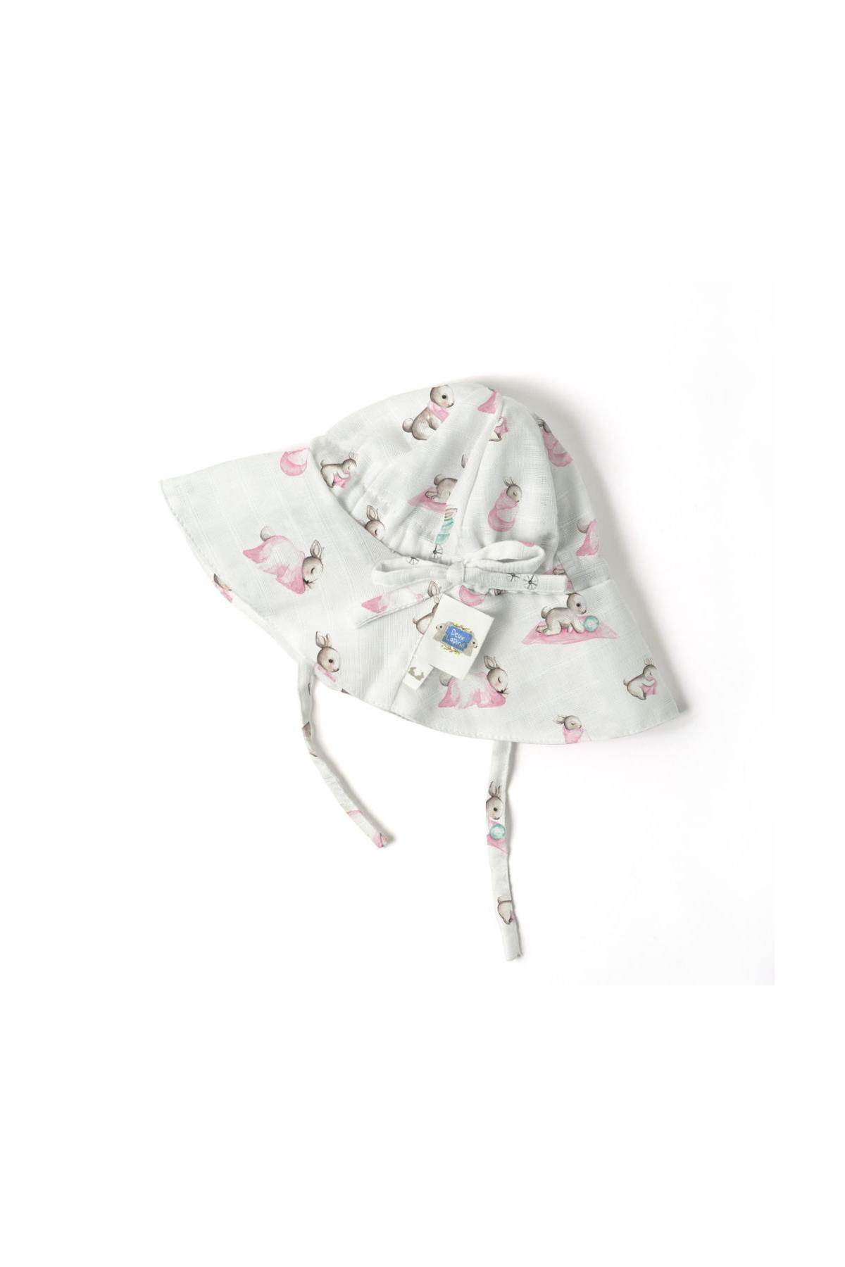 Deux Lapins / Müslin Bebek Şapkası - Bébé Lapin Rose std