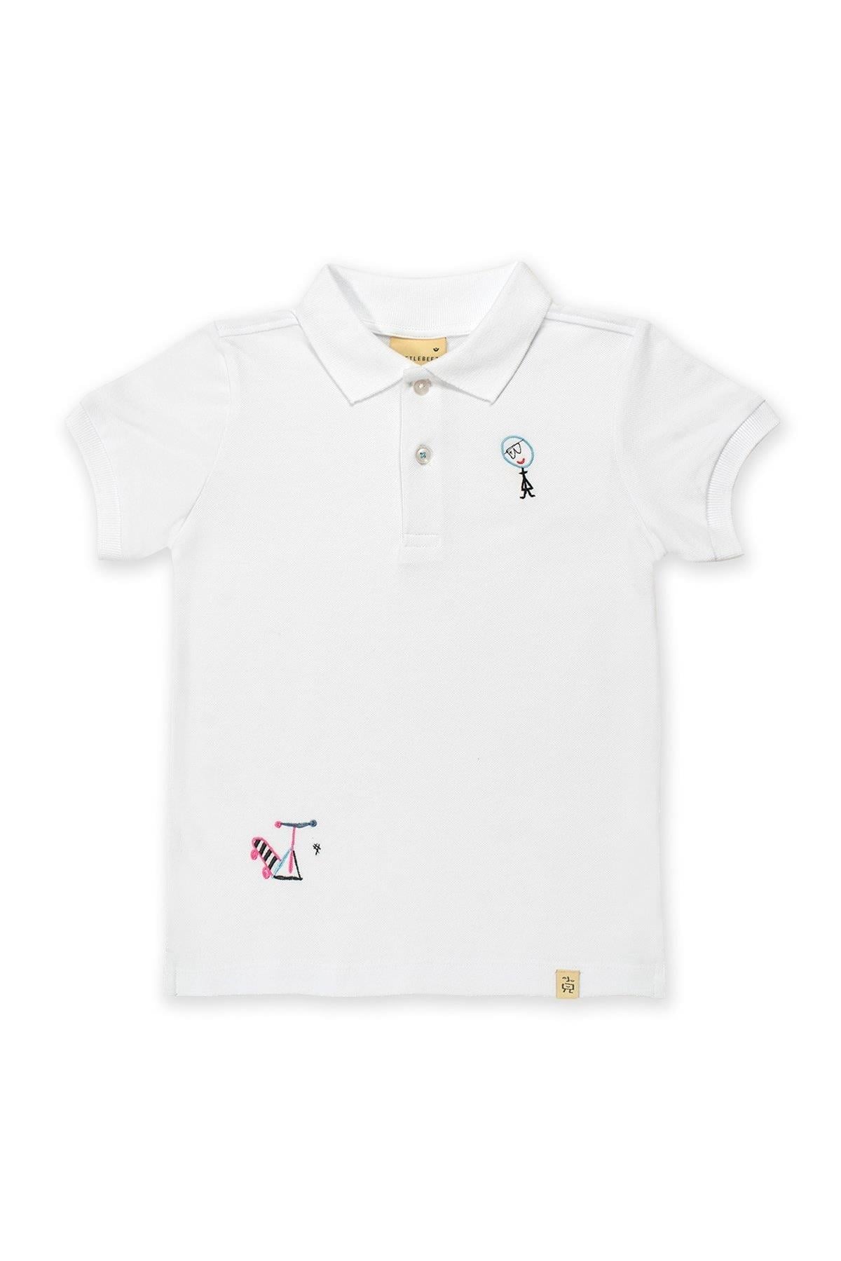 Dizzy Scooter Kısa Kollu Çocuk Polo Yaka T-shirt Beyaz