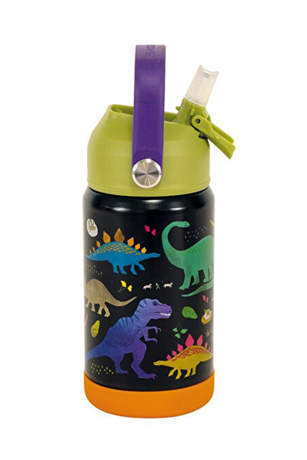 FLOSS & ROCK Paslanmaz Çelik Pipetli Suluk / Dino Çok Renkli