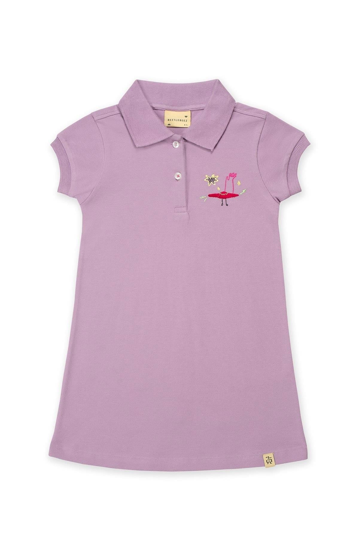 Flying Hat Kısa Kollu Çocuk Polo Yaka Elbise Lila