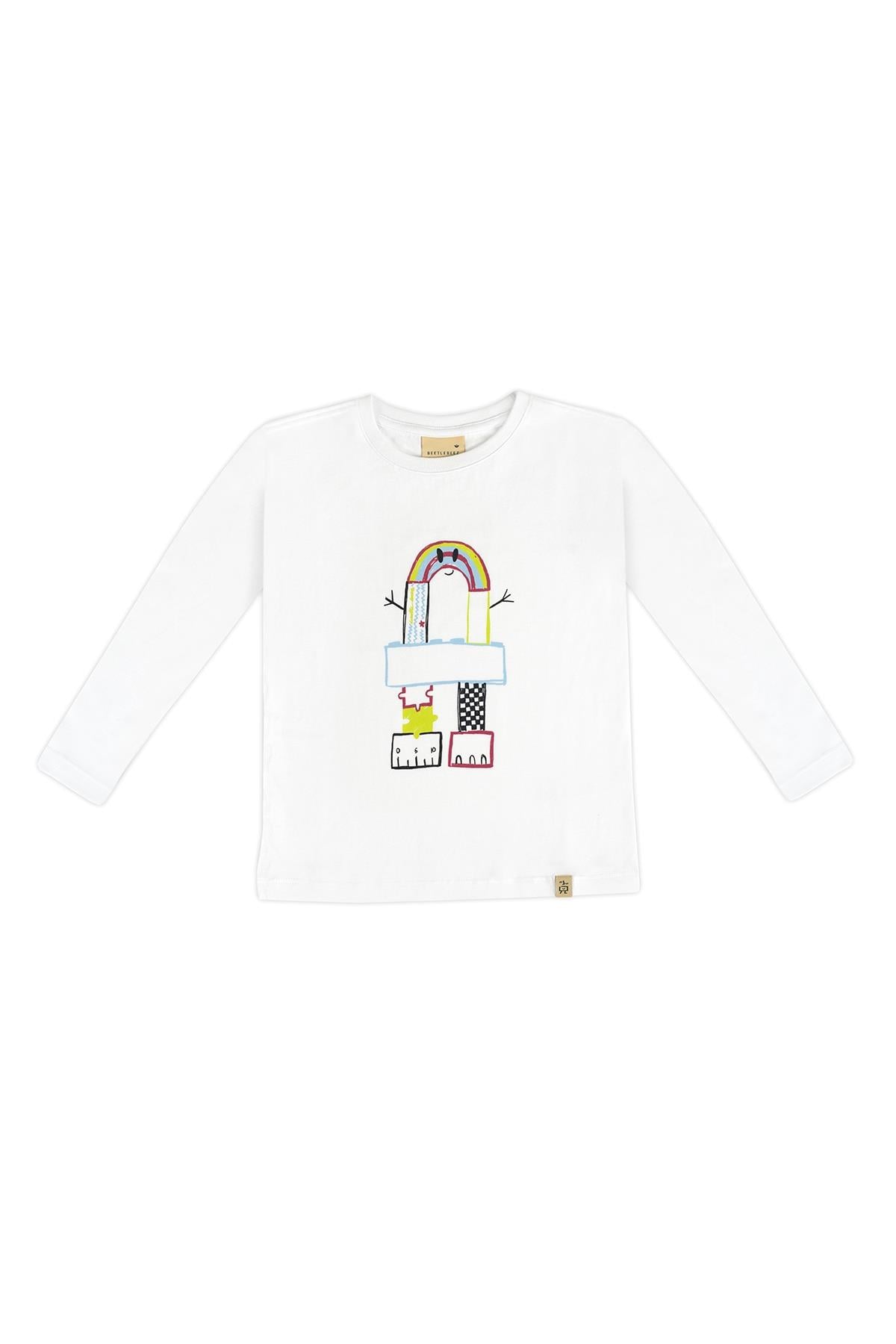 GEOMETRIC RAINBOW T-SHIRT - BLUE Beyaz