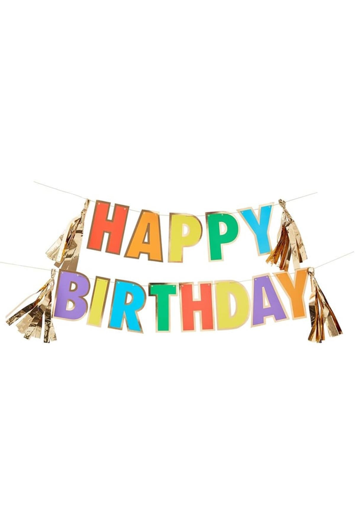 Ginger Ray - Happy Birthday Asılan Süs - Renkli Çok Renkli