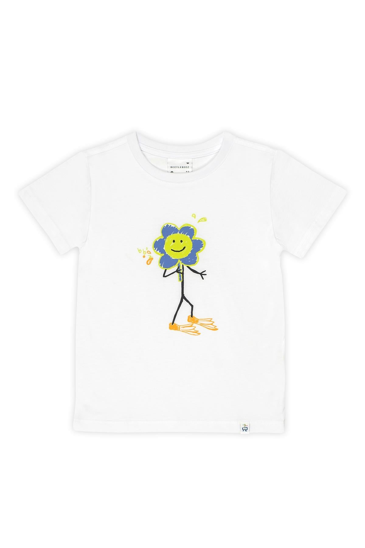 Happy Flippers T-Shirt Kısa Kollu Baskılı Çocuk T-Shirt Beyaz