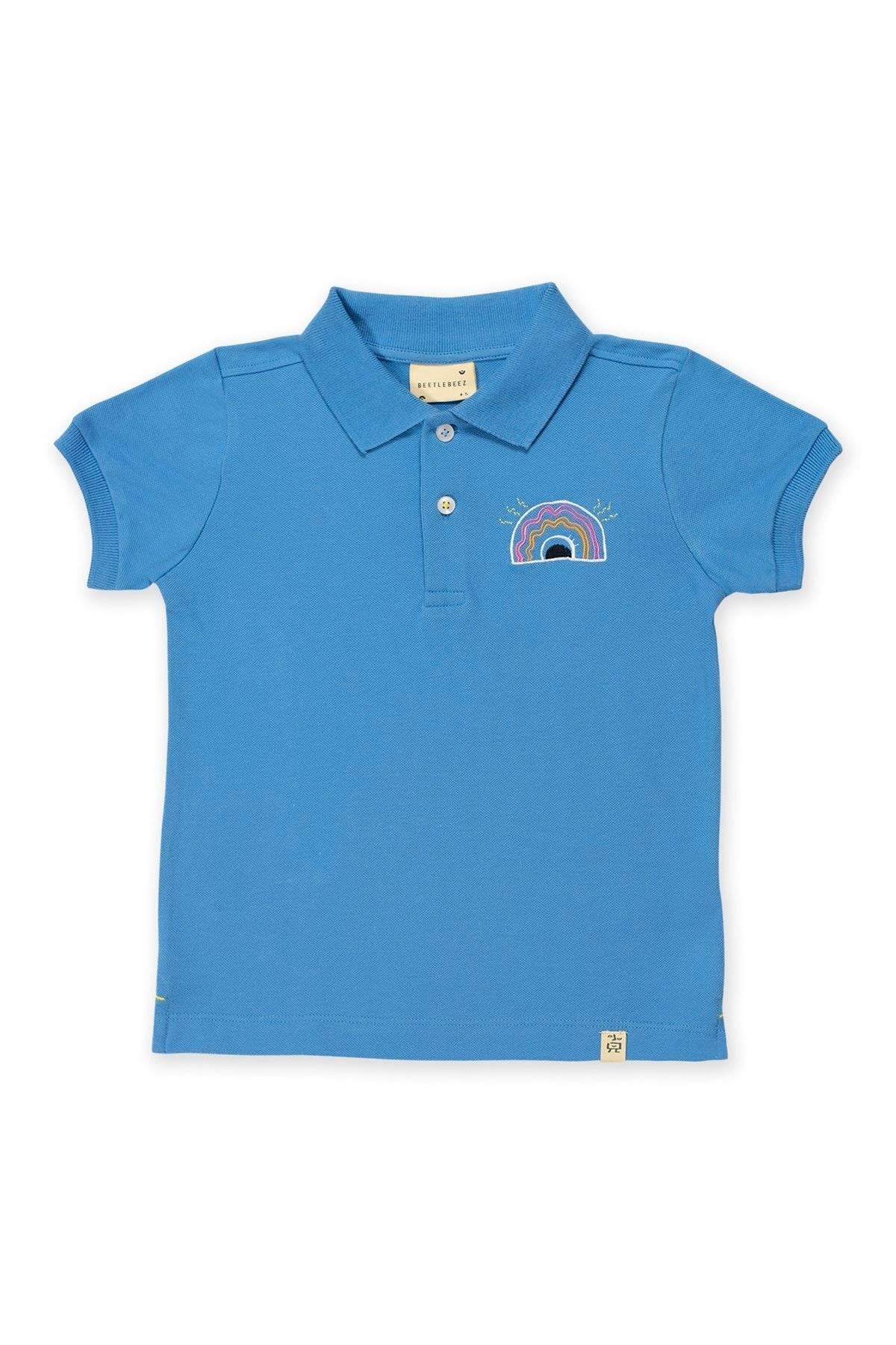 Happy Rainbow Kısa Kollu Çocuk Polo Yaka T-shirt Mavi