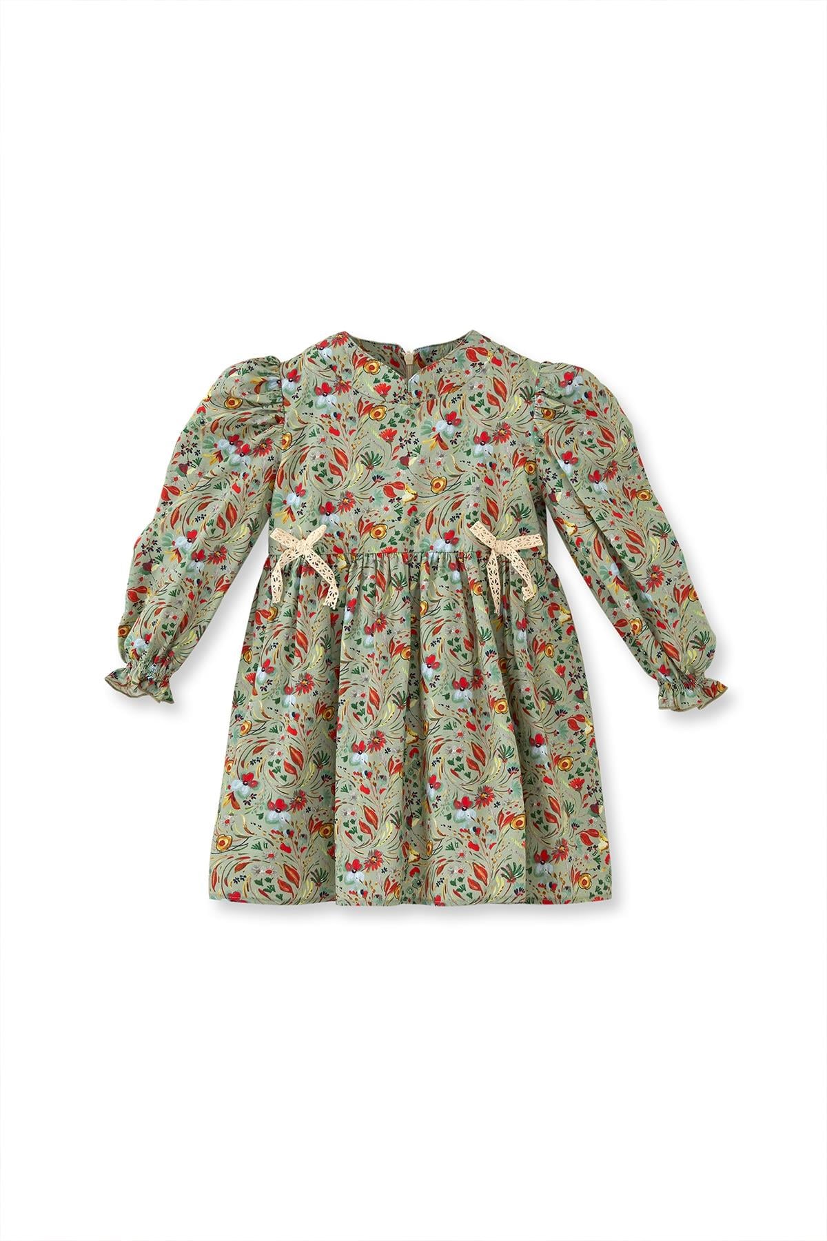 Maya Luca / Bow Long Sleeve Dress (Green) Çok Renkli