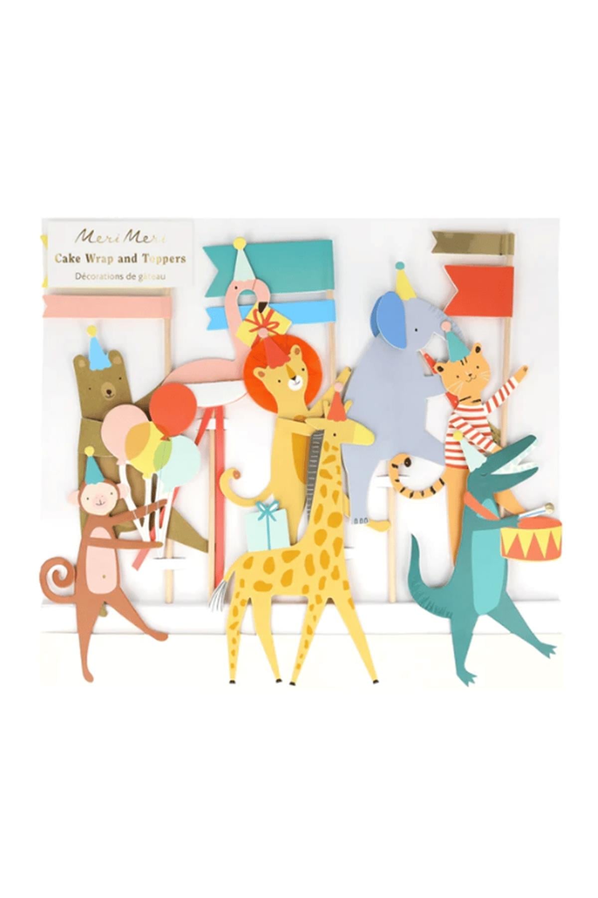Meri Meri - Animal Parade Cake Wrap & Toppers - Hayvanlar Geçit Töreni Pasta Kenar Dekoru ve Süsleri Çok Renkli