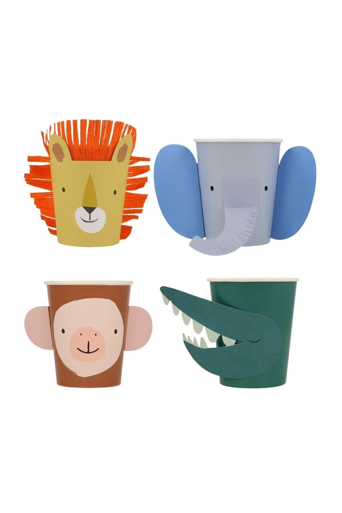 Meri Meri - Animal Parade Character Cups - Hayvan Geçit Töreni Bardaklar - 8'li Çok Renkli
