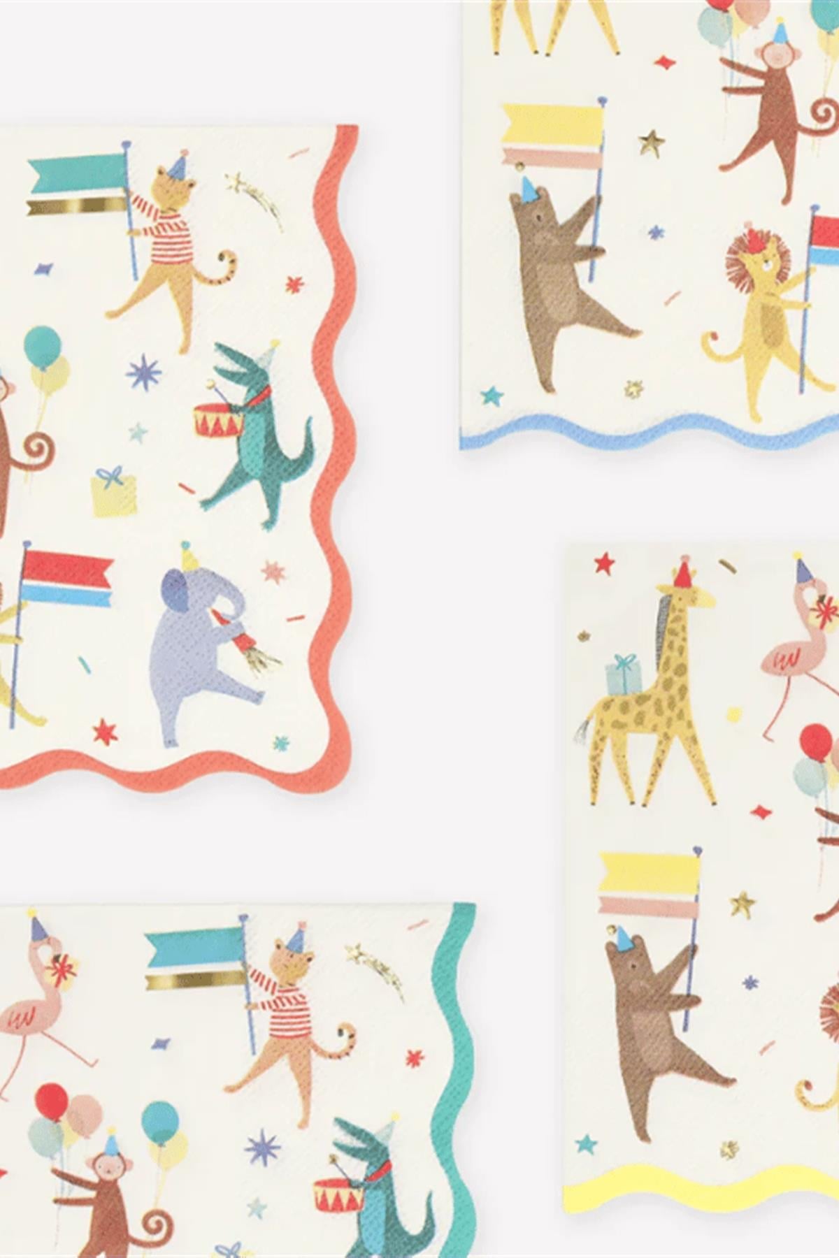 Meri Meri - Animal Parade Large Napkins - Hayvanlar Geçit Töreni Peçeteler (16'lı) Çok Renkli