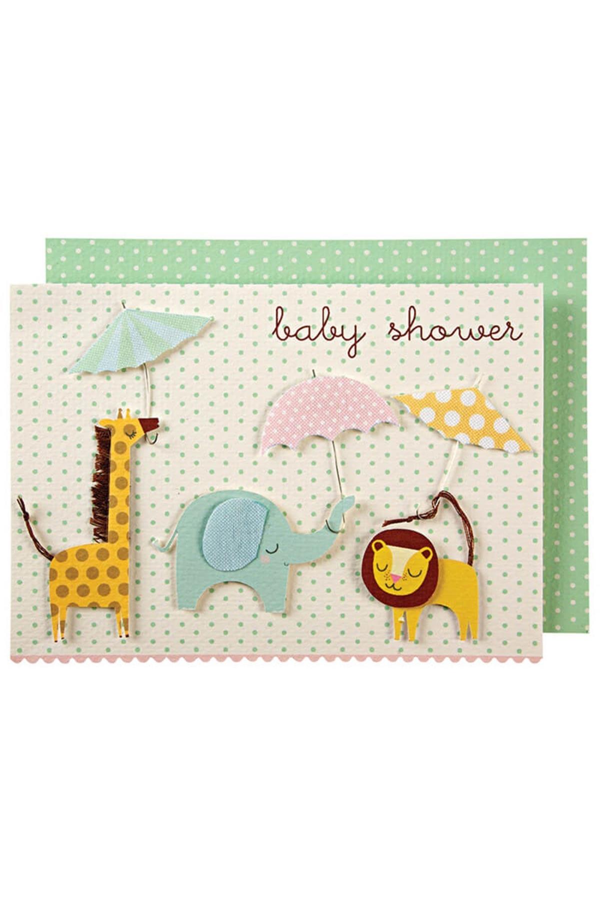 Meri Meri - Animals & Umbrellas Card - Şemsiyeli Hayvanlar Tebrik Kartı Çok Renkli