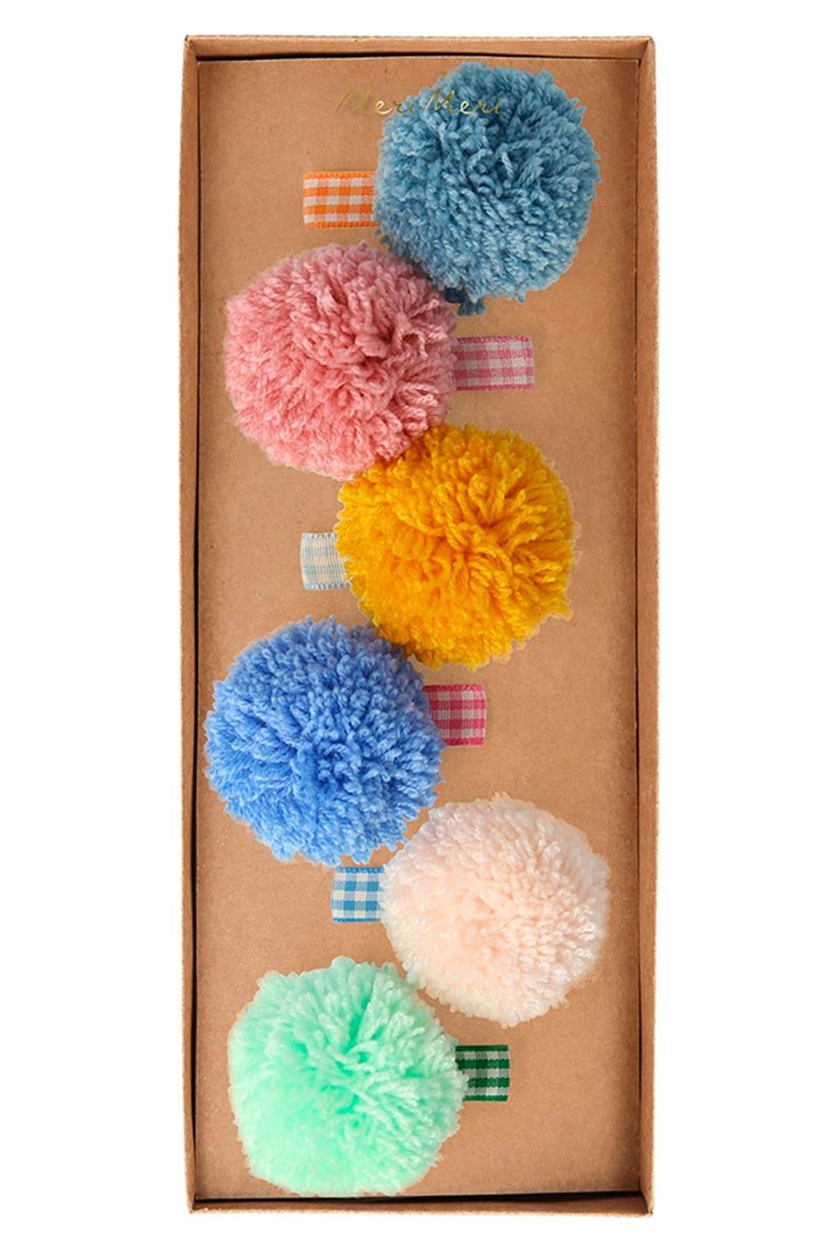 Meri Meri - Big Pom Pom Hair Clips - Ponponlu Büyük Tokalar Çok Renkli