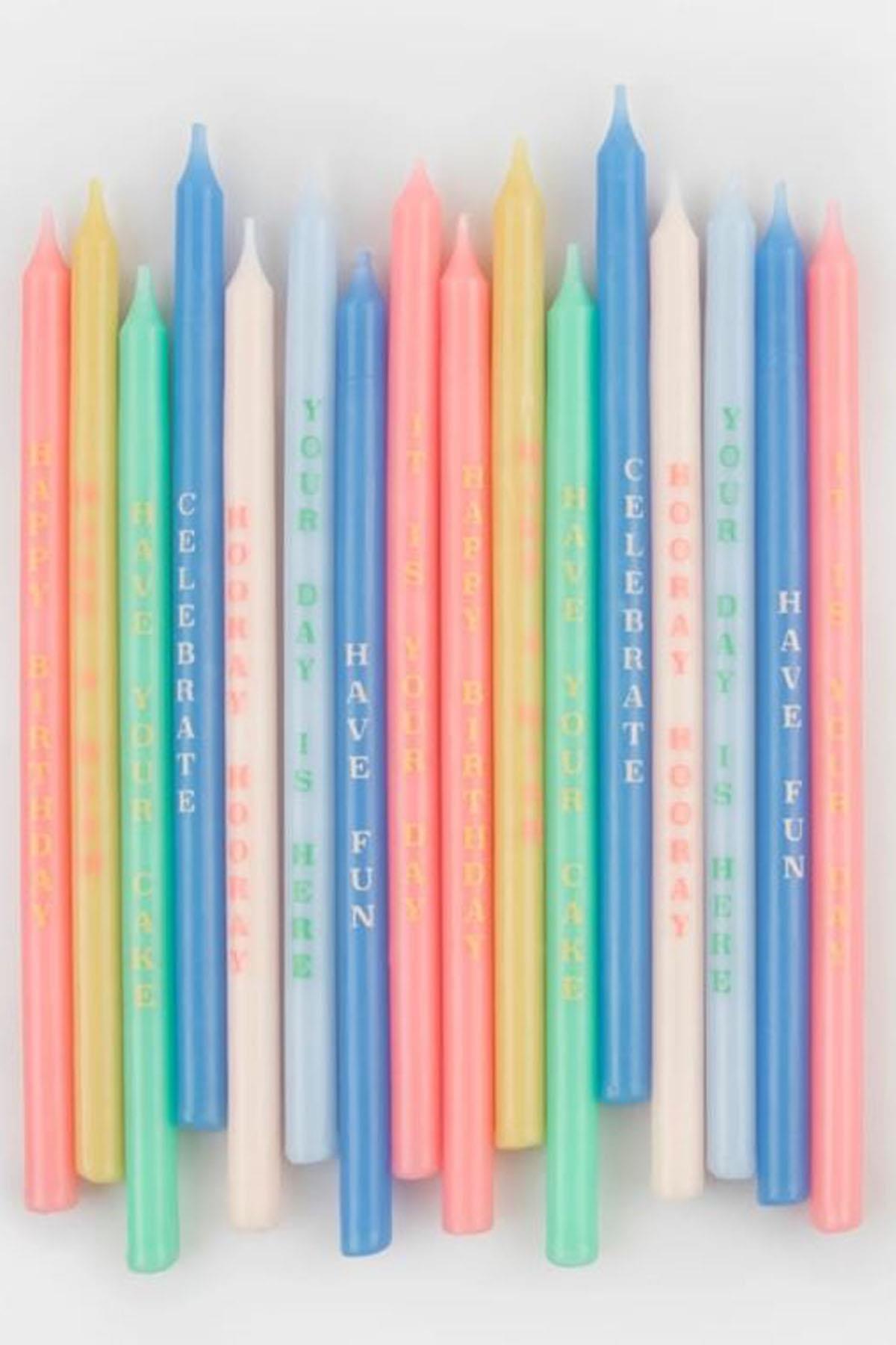 Meri Meri - Birthday Phrases Candles - Doğum Günü Tebrik Yazıları Mumlar (x16) Çok Renkli