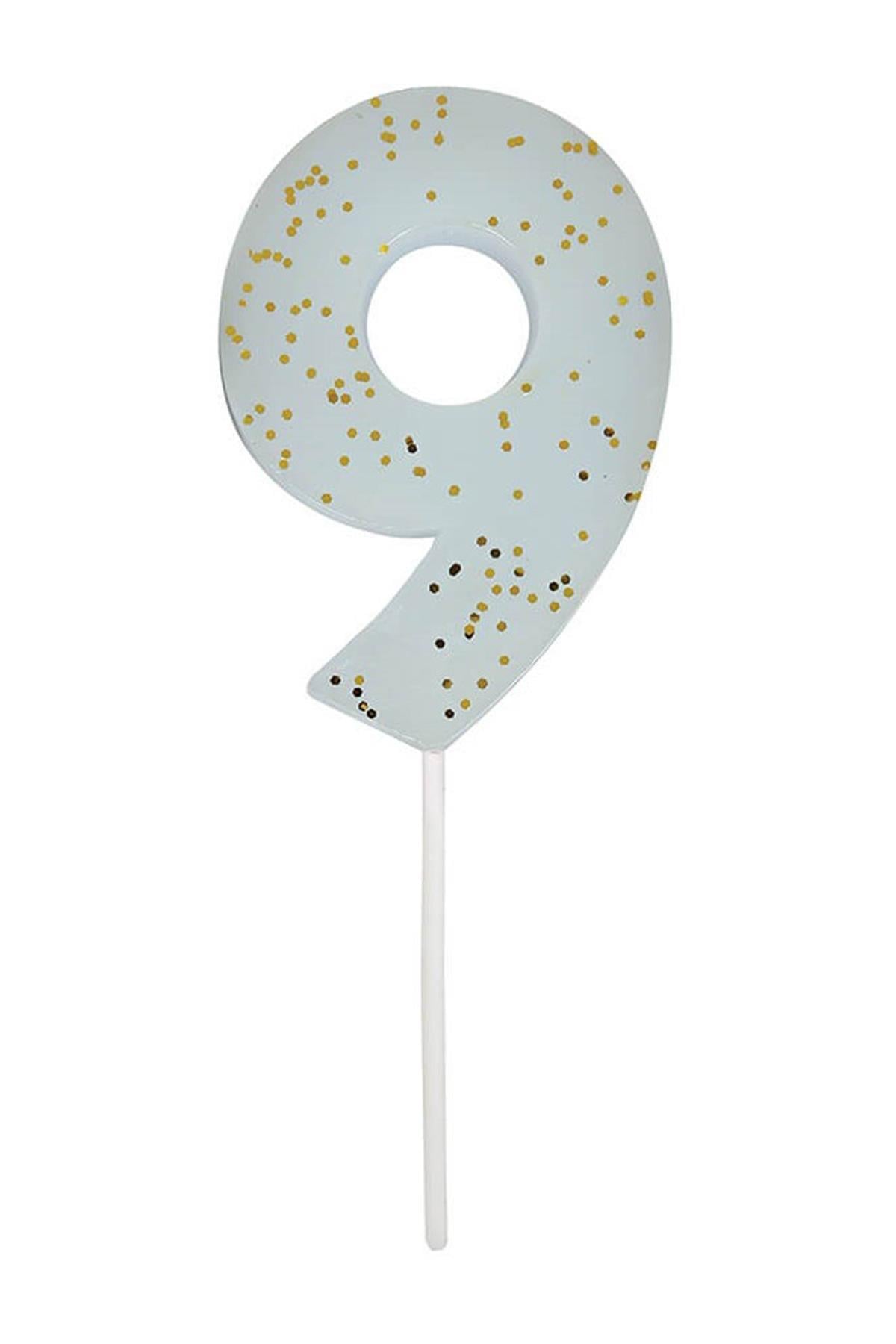 Meri Meri - Blue Number 9 Candle - 9 Numara Mavi Mum Çok Renkli