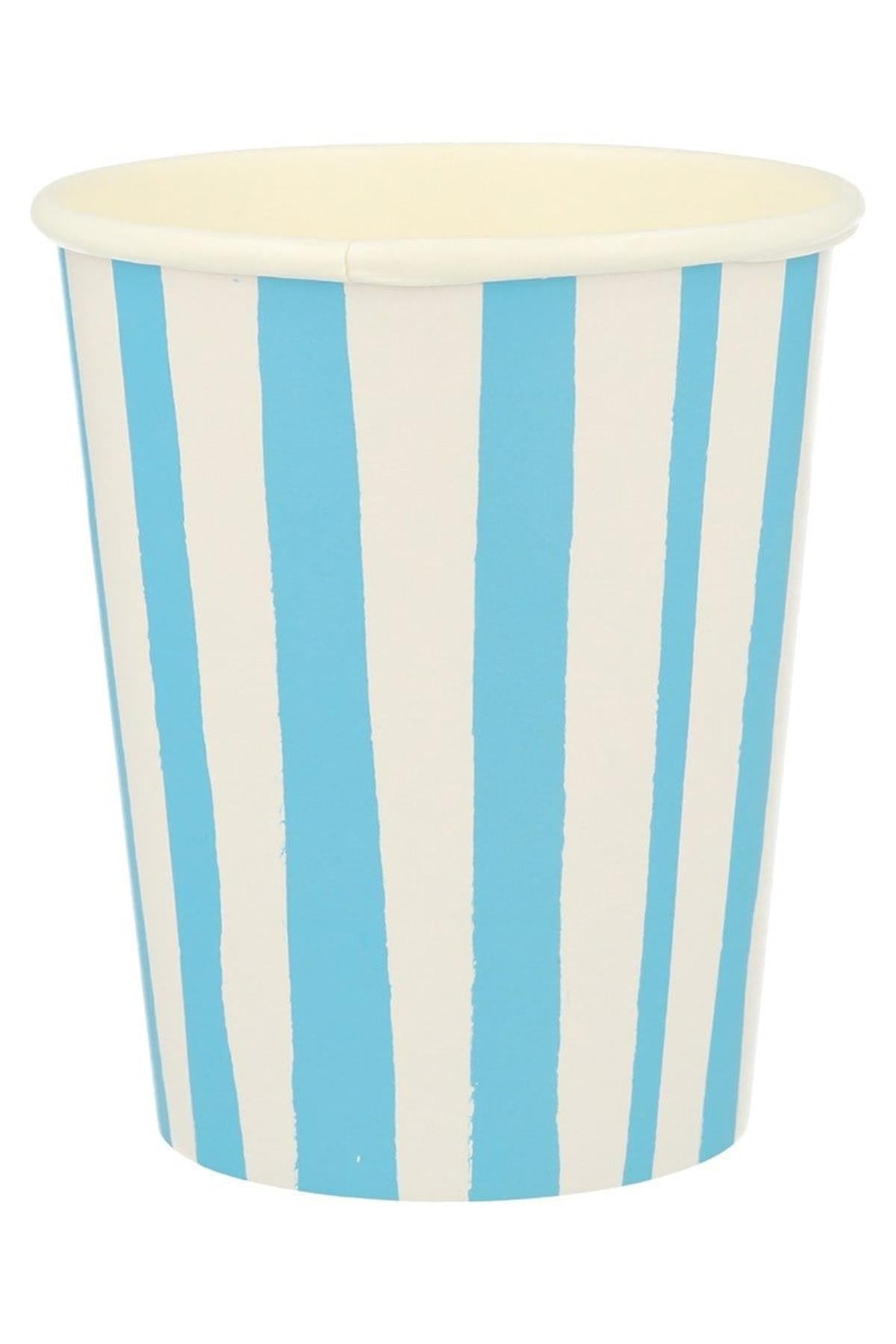 Meri Meri - Blue Stripe Cups - Mavi Çizgili Bardaklar - 8'li Çok Renkli