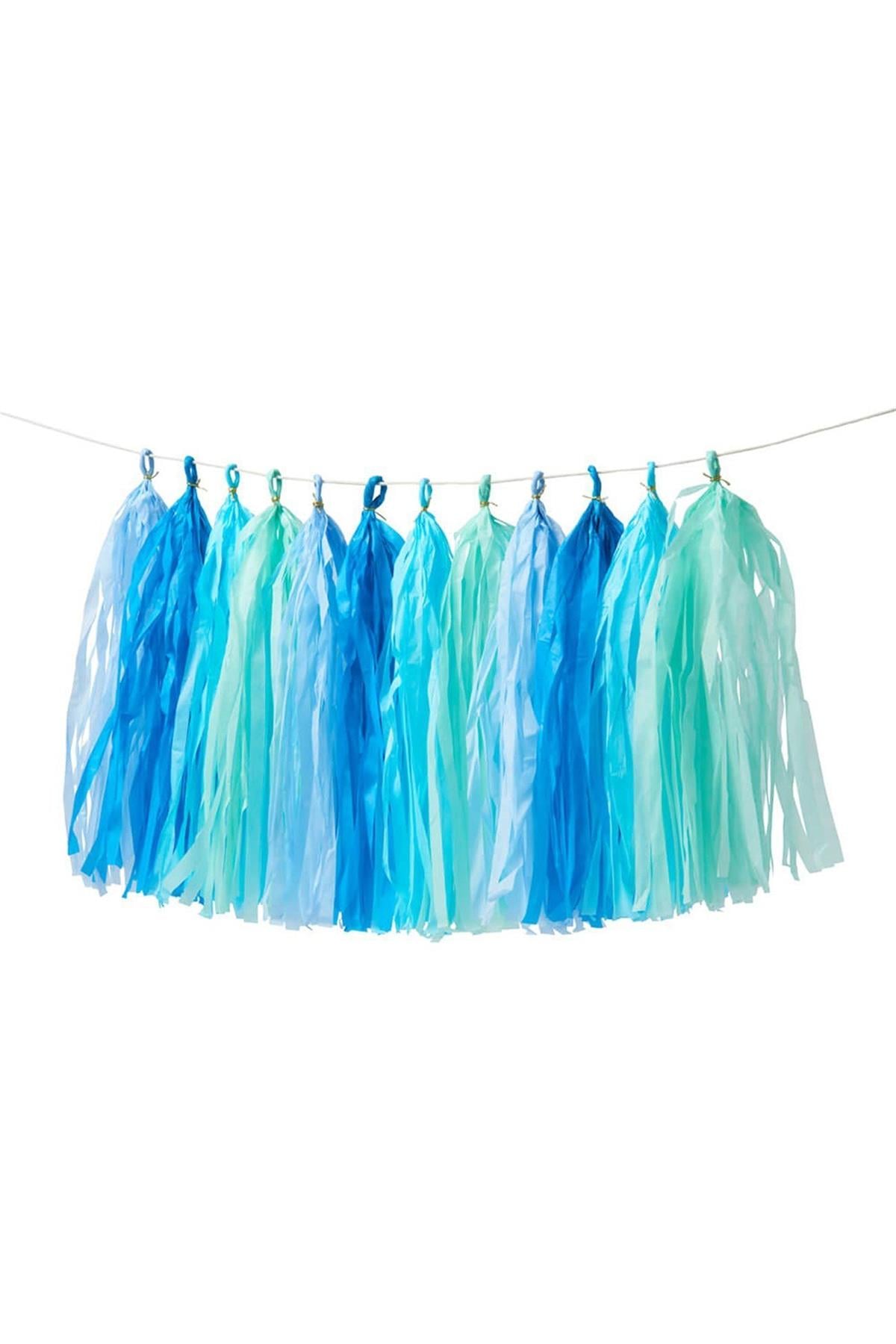 Meri Meri - Blue Tassel Garland - Mavi Püsküllü Asılan Süs Çok Renkli